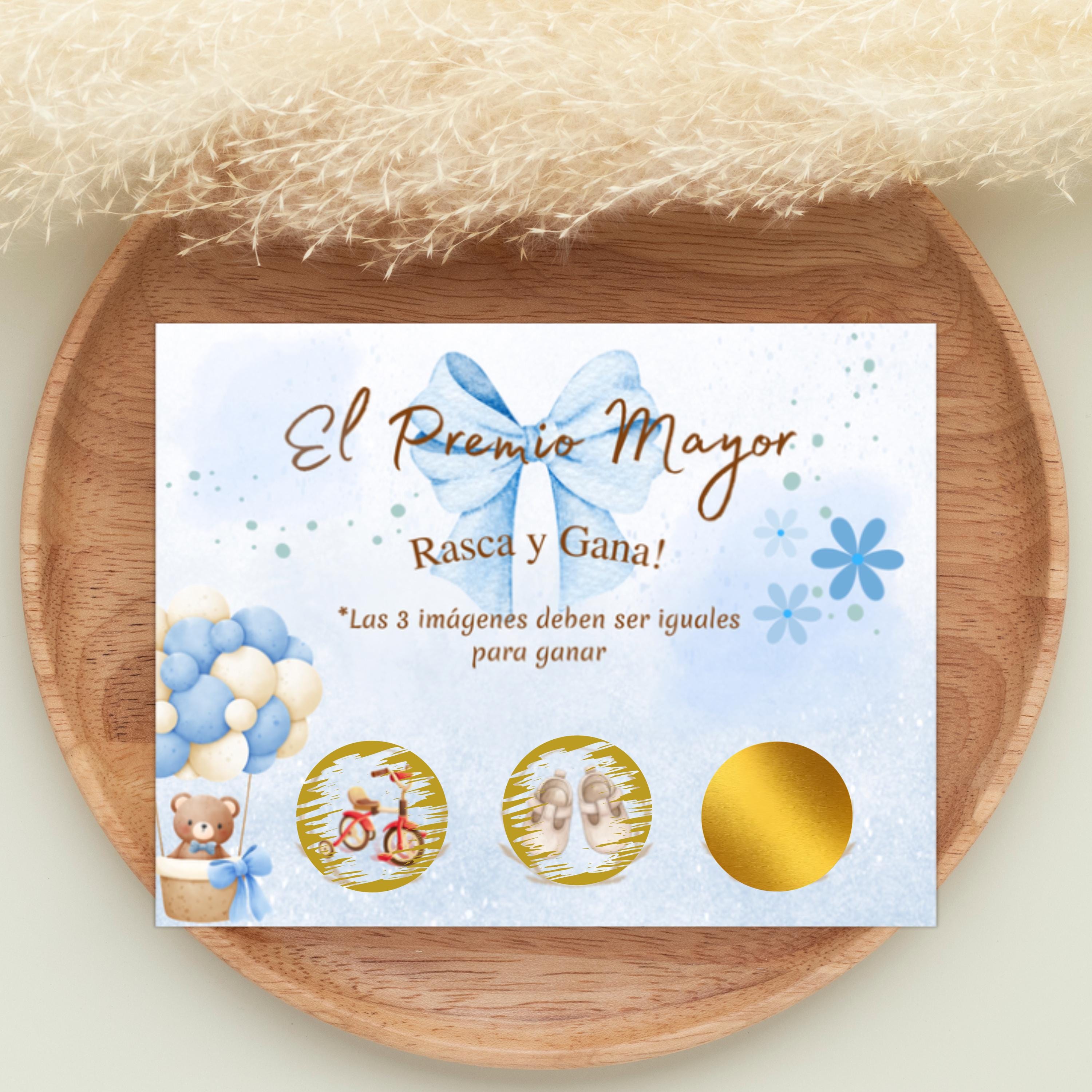 Spanish Baby Shower Jackpot, El Premio Mayor Scratch-Off Cards, Blue Baby Boy Party Game