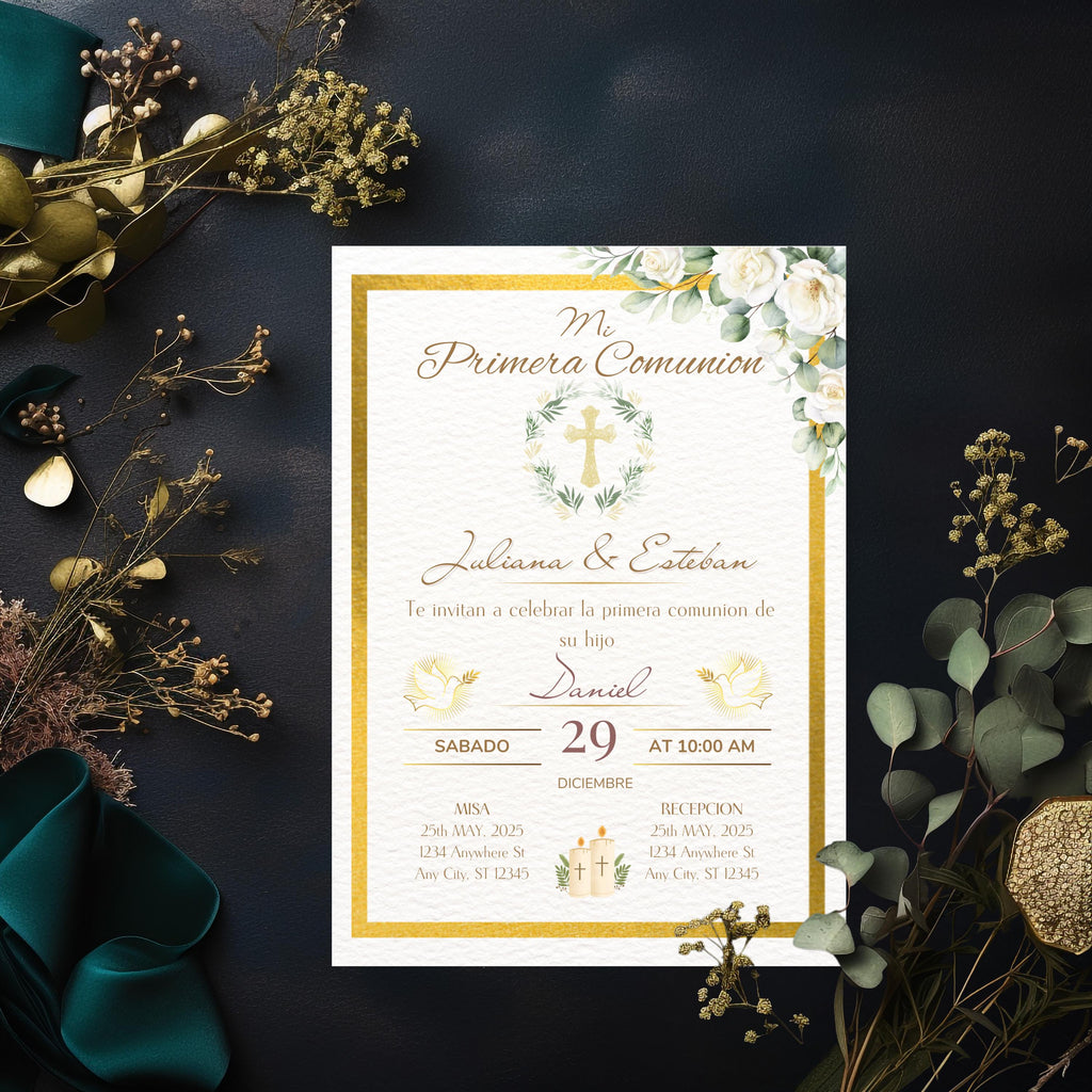 Invitación de Primera Comunión Editable, Spanish First Communion Invitation, Printable Religious Invite