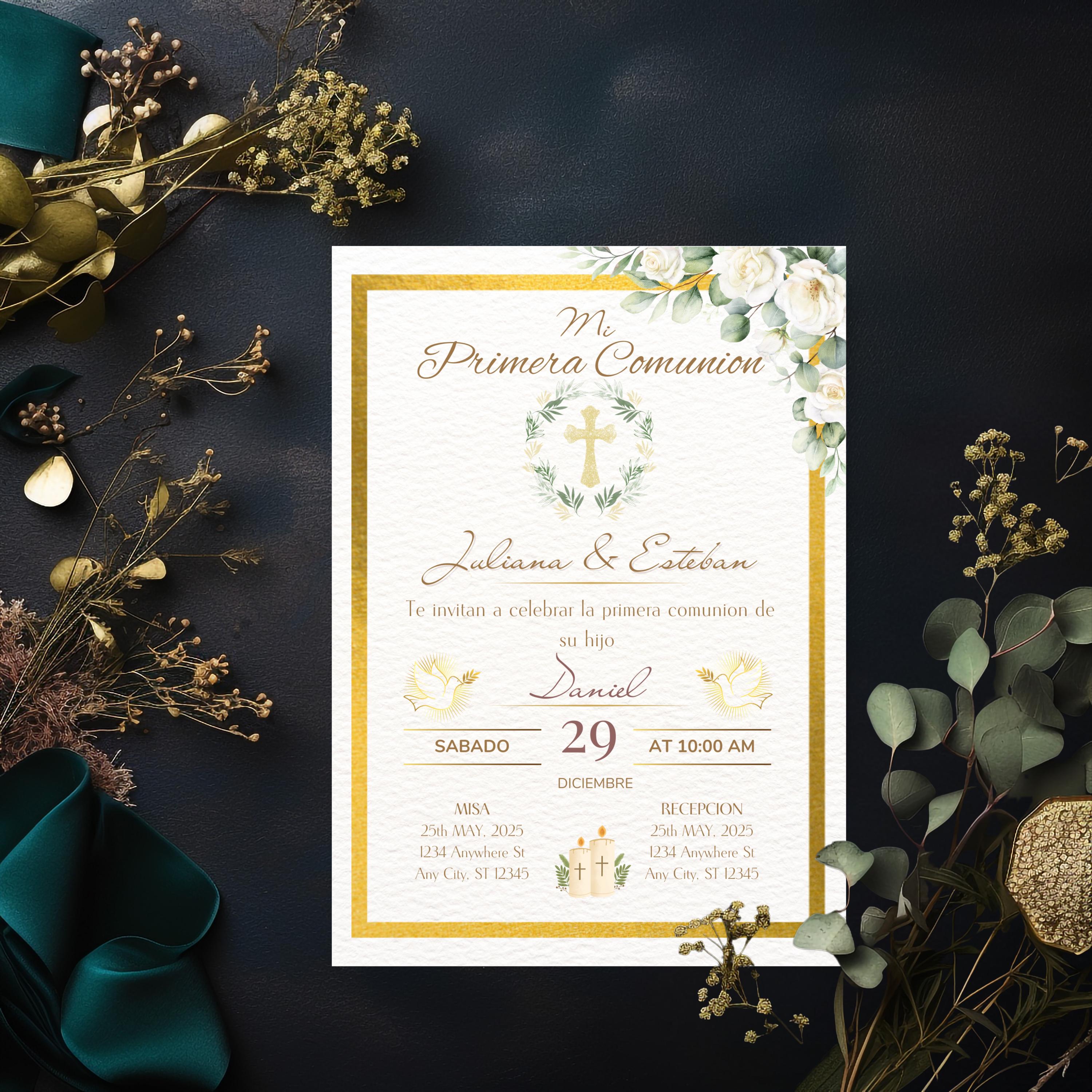 Invitación de Primera Comunión Editable, Spanish First Communion Invitation, Printable Religious Invite