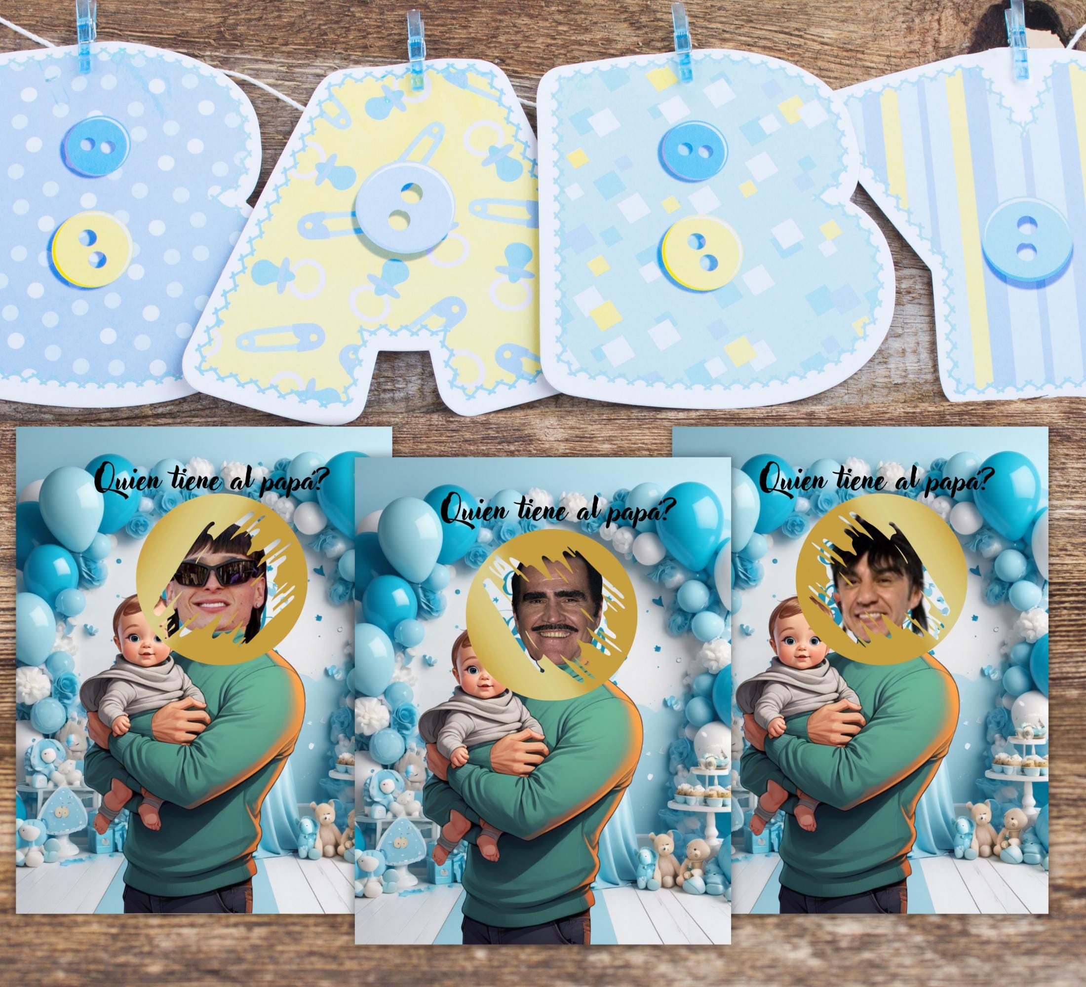 Quien Tiene Al Papa Baby Shower Game, Spanish Scratch-off Blue Cards, Find the Dad