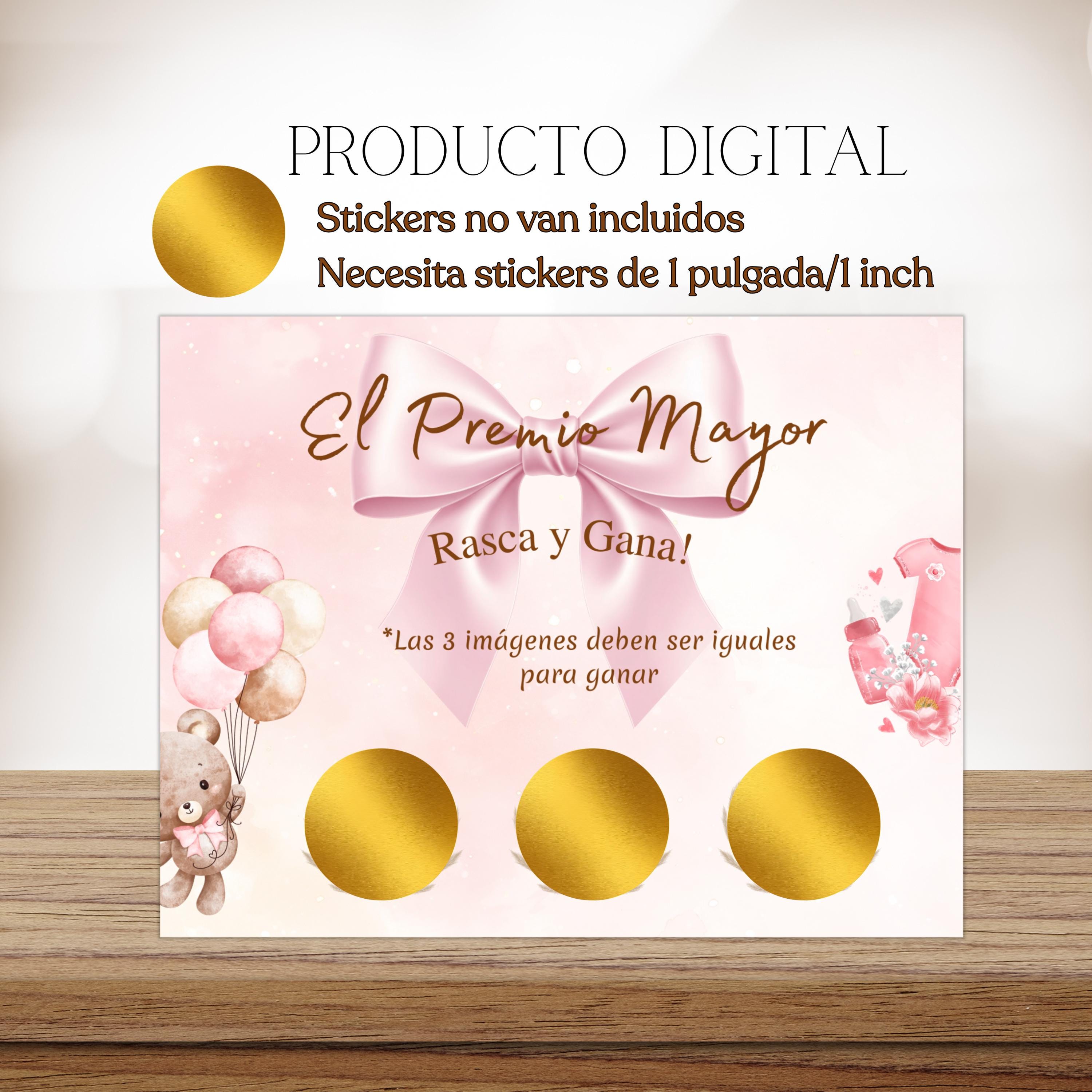 Juego de Baby Shower, El Premio Major, Spanish Pink Bow Scratch-off Game Cards