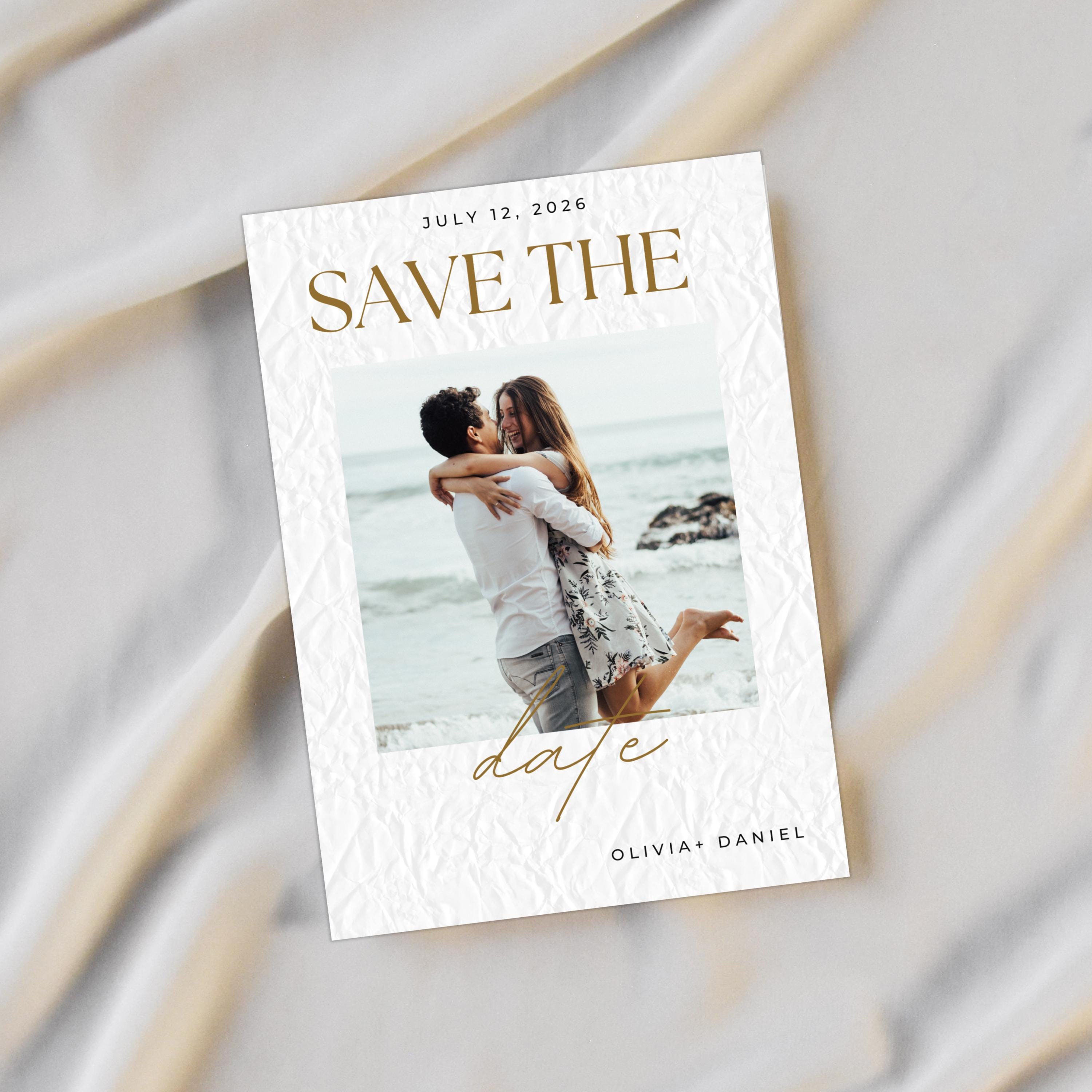 Boho Wedding Invitation Bundle Template, Gold and White Elegant  Minimalistic Invite, RSVP, Save The Date