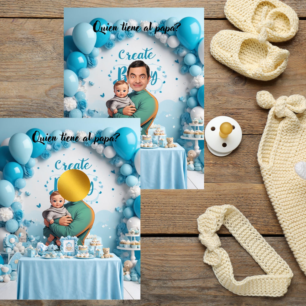 Baby Shower Game, Who Has Dad Spanish Cards, Blue Celebration Cards