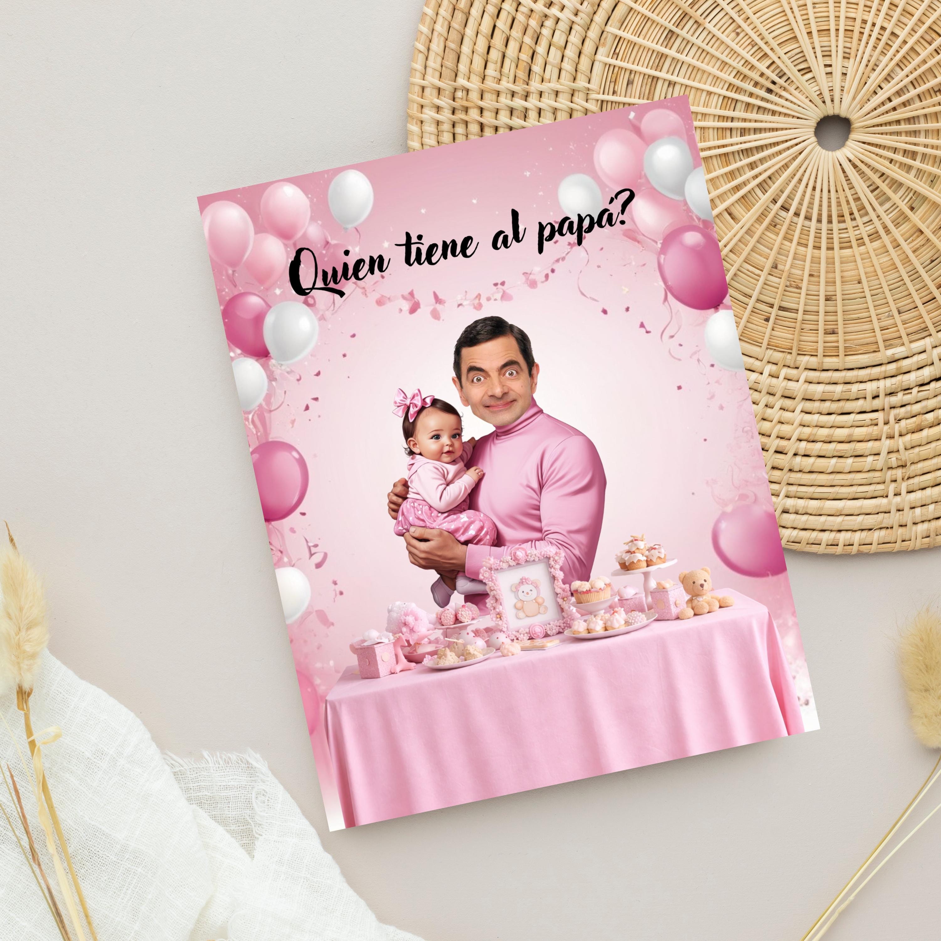 Spanish Baby Shower Game, Pink "¿Quién Tiene al Papá?" Scratch Off Cards
