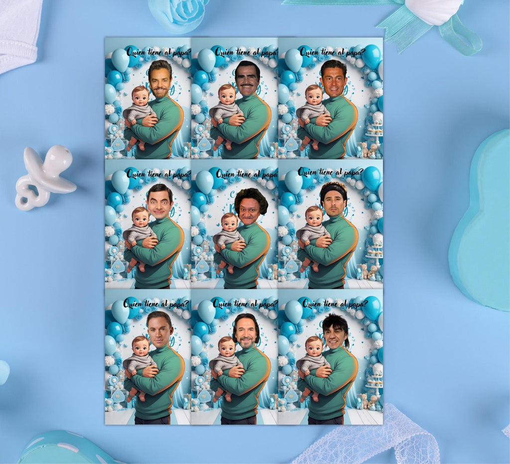 Quien Tiene Al Papa Baby Shower Game, Spanish Scratch-off Blue Cards, Find the Dad