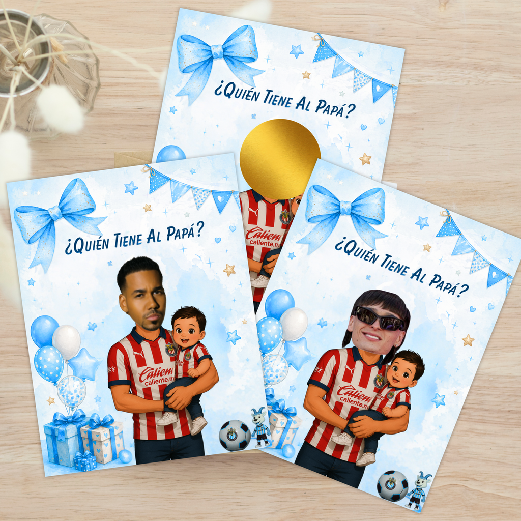 Quien Tiene Al Papa, Baby Shower Game For Boy Featuring Las Chivas Soccer Jersey, Who Has The Dad Blue Scratch Off Cards For Soccer Fanatics