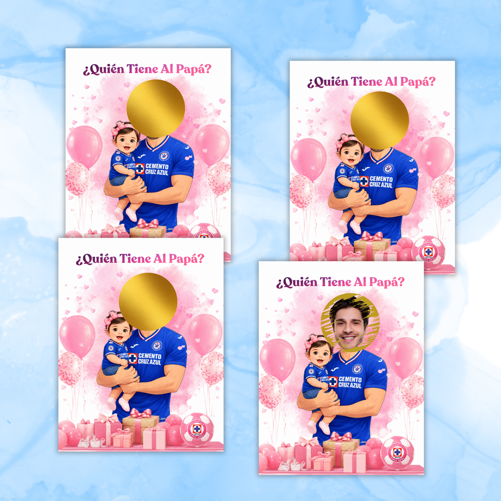Baby Shower Quien Tiene Al Papá Featuring El Cruz Azul Soccer Jersey, Spanish Who Has The Dad Scratch off Game