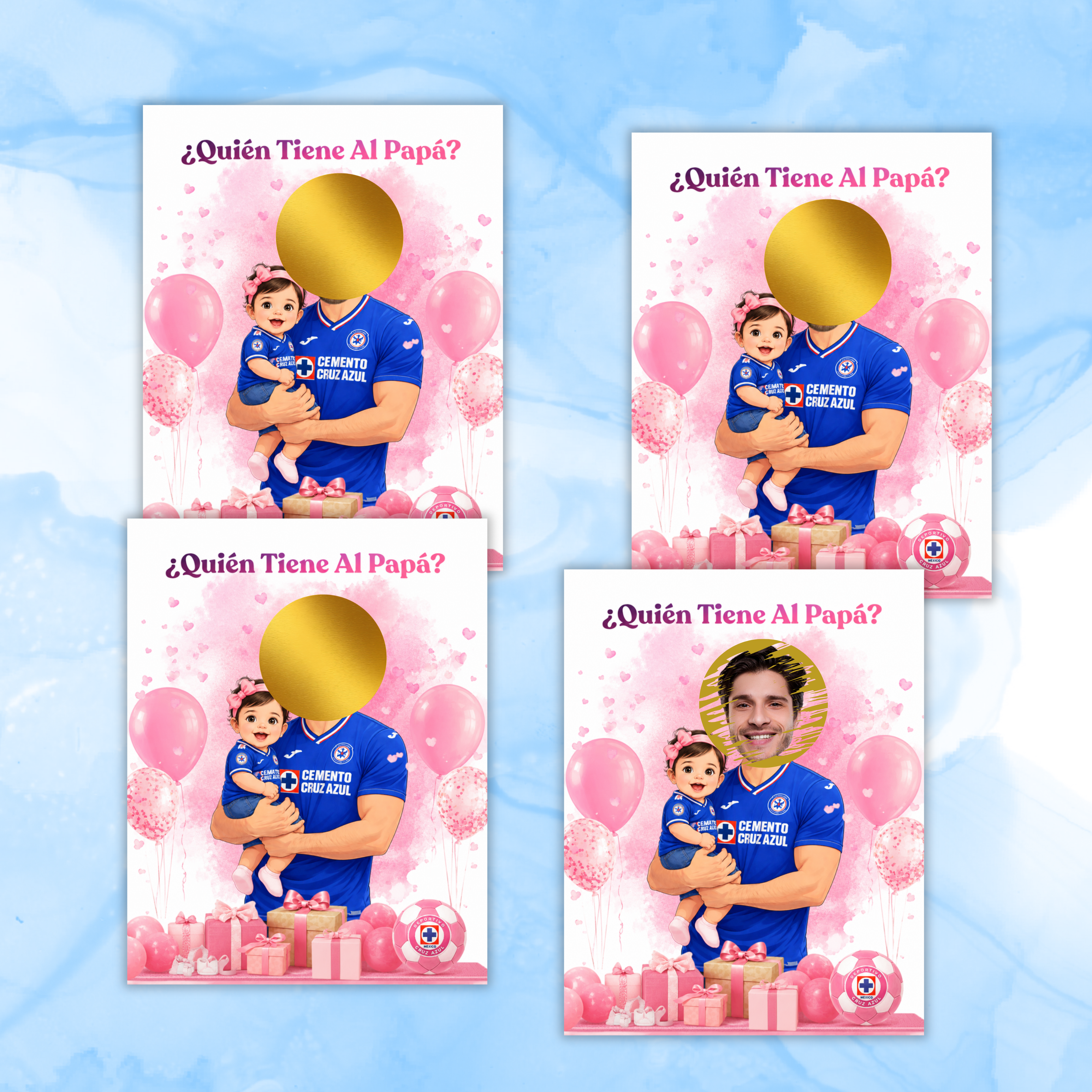 Baby Shower Quien Tiene Al Papá Featuring El Cruz Azul Soccer Jersey, Spanish Who Has The Dad Scratch off Game