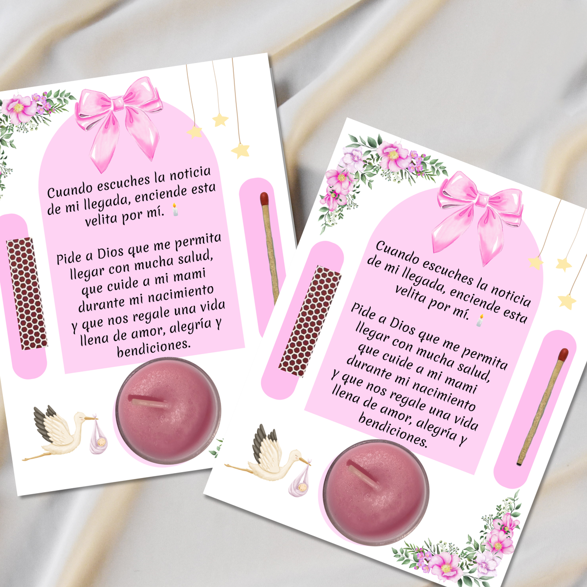 Pink Baby Shower Prayer Candle Favor | Spanish Baby Girl Party Favor