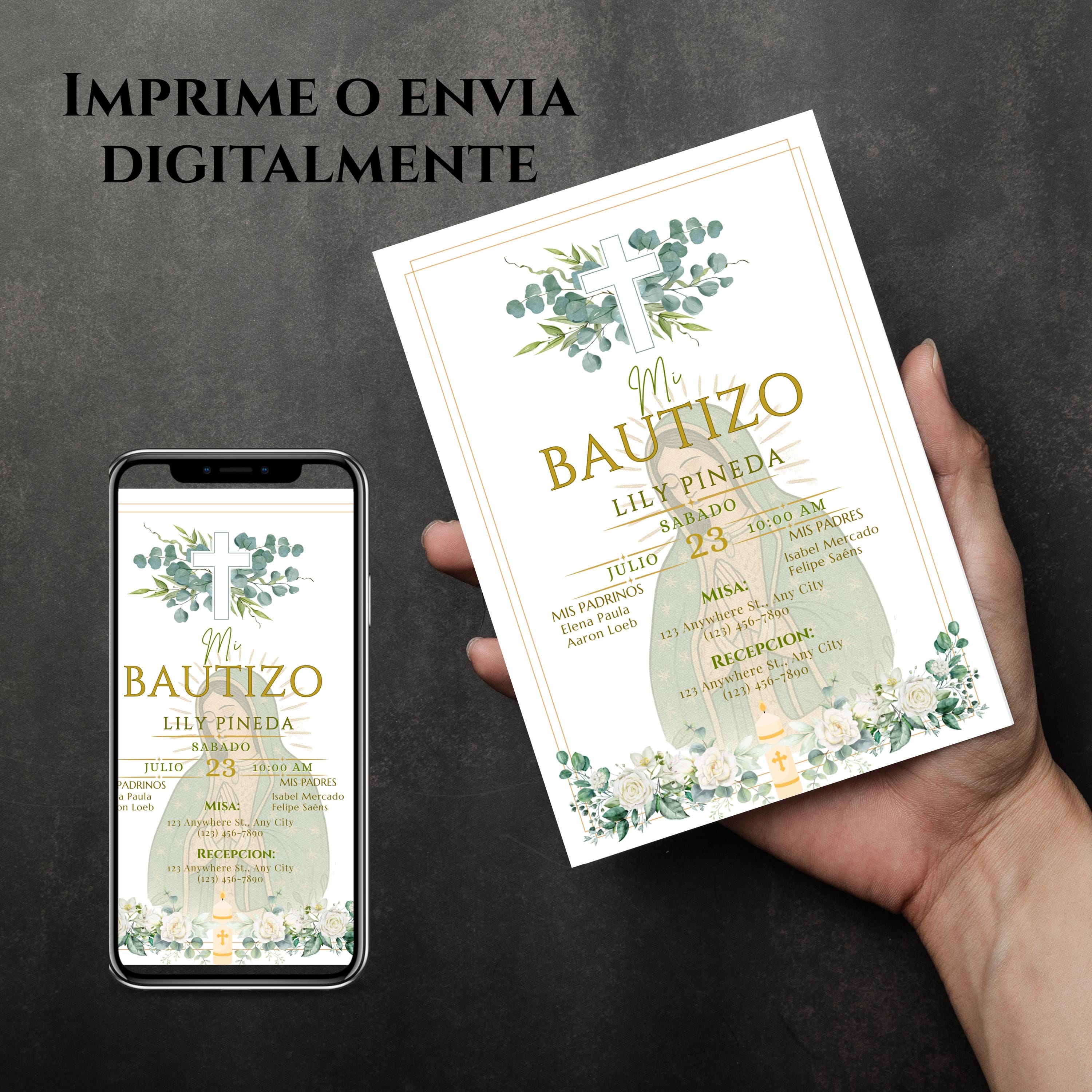 Virgin of Guadalupe Baptism Invitation, Floral Spanish Bautismo (PDF File)