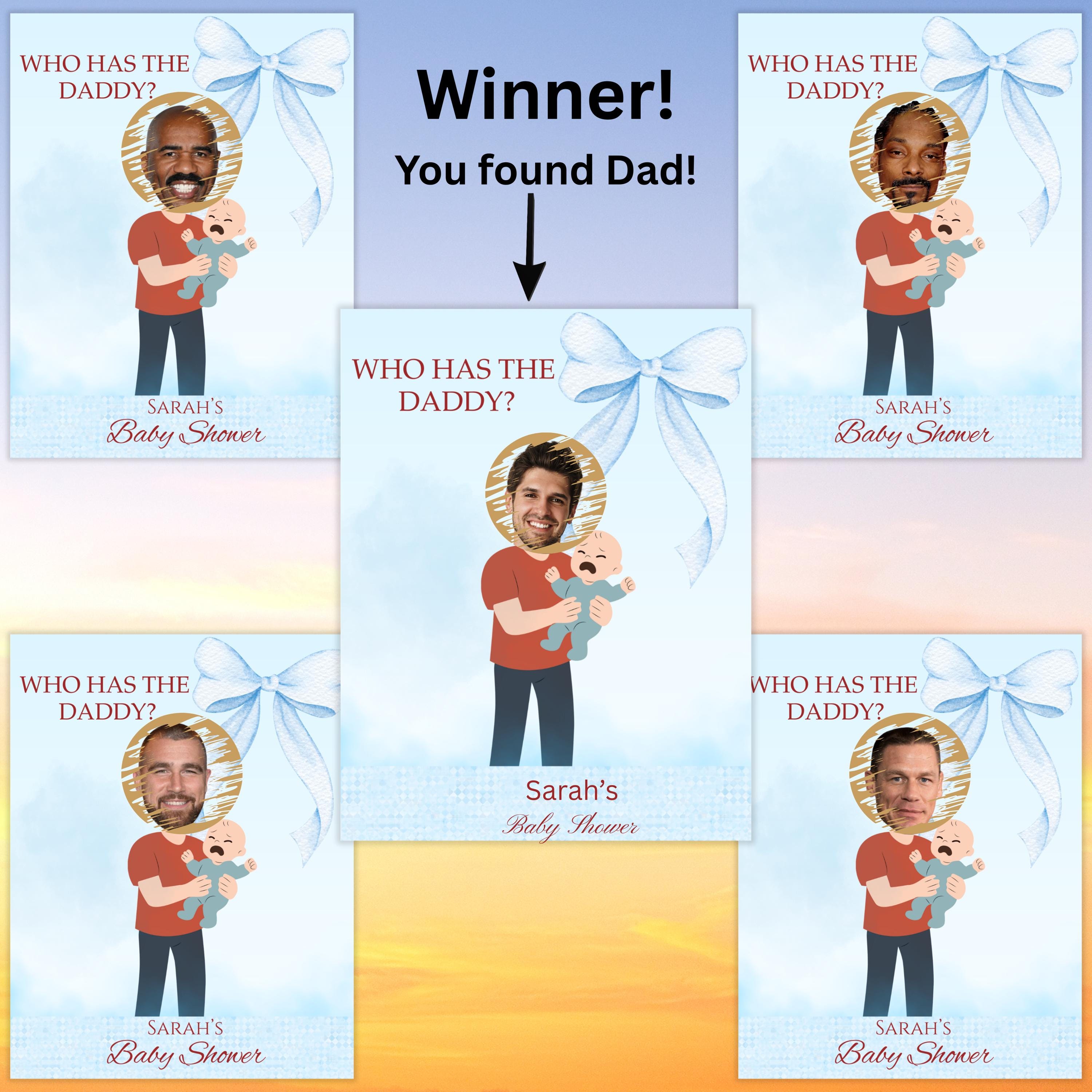 Baby Shower Game, Who Has the Dad Scratch-off Blue Cards, Editable Find Daddy Game