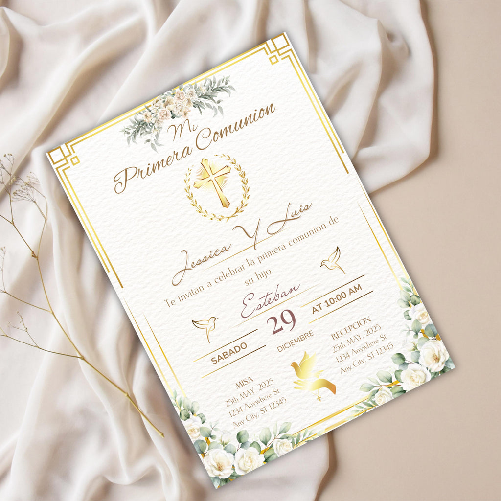 Invitación de Primera Comunión, Elegant First Communion Invitation, Invitacion Elegante Religiosa, Digital Download