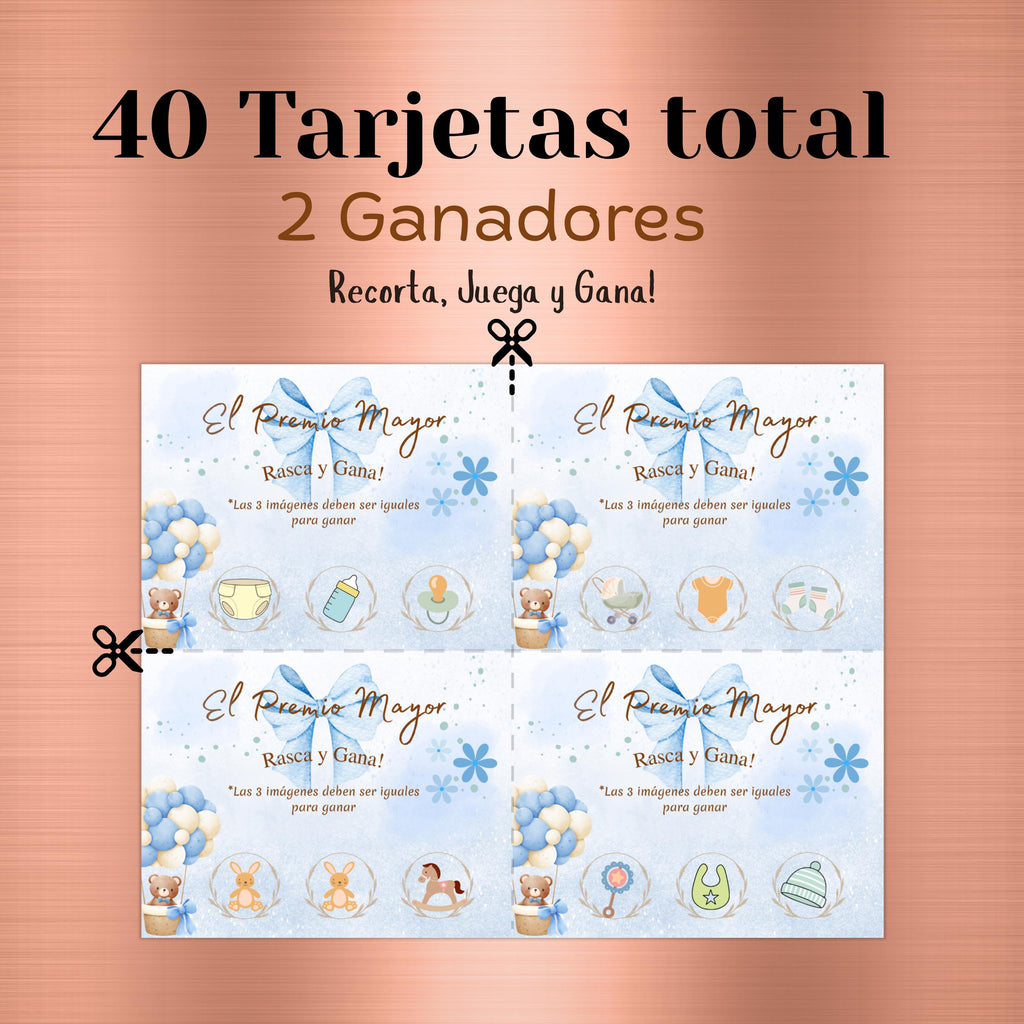 Spanish Baby Shower Jackpot, El Premio Mayor Scratch-Off Cards, Blue Baby Boy Party Game