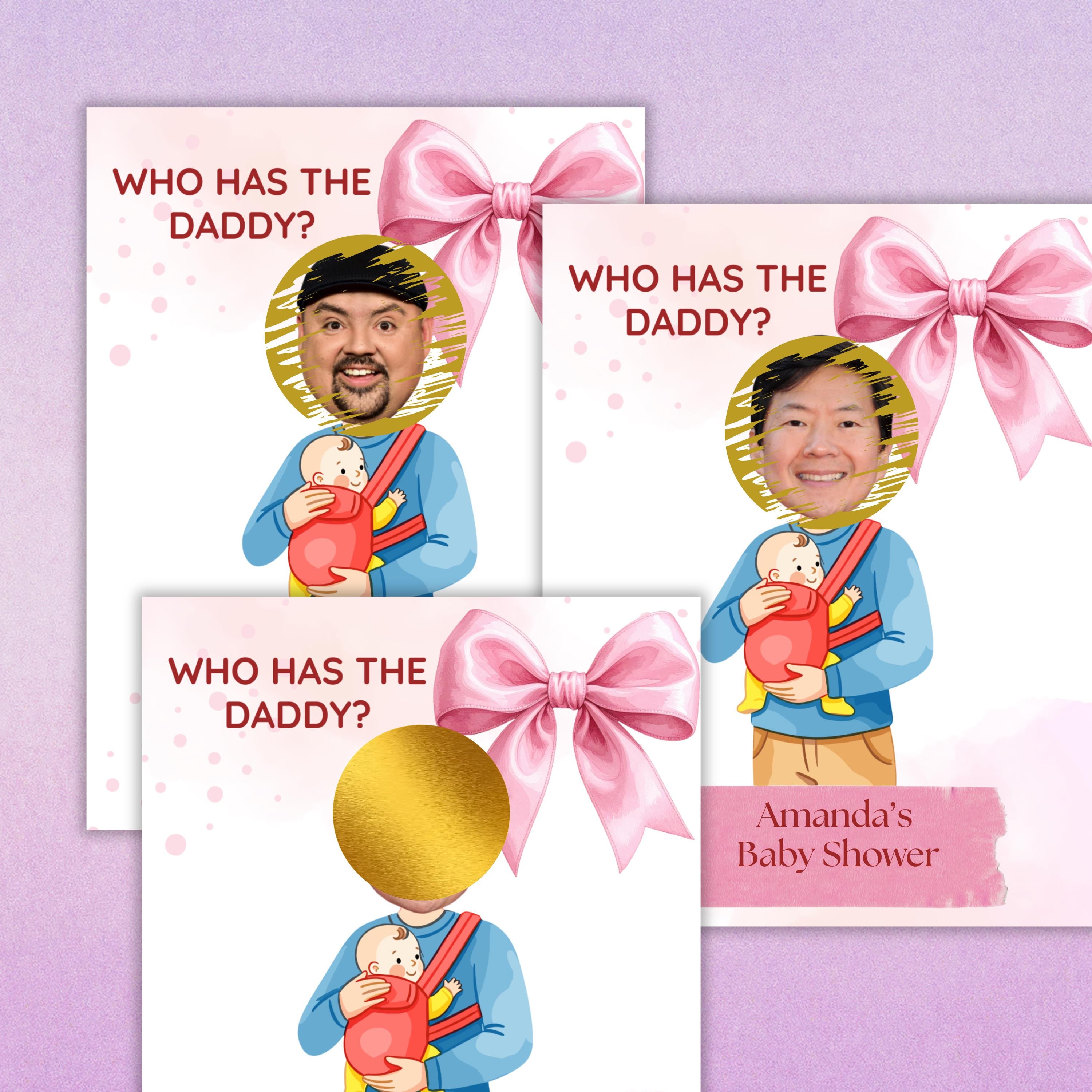 Who Has The Daddy Baby Shower Game, Pink Bow Scratch-off- Card Coquette Theme,  Digital Download