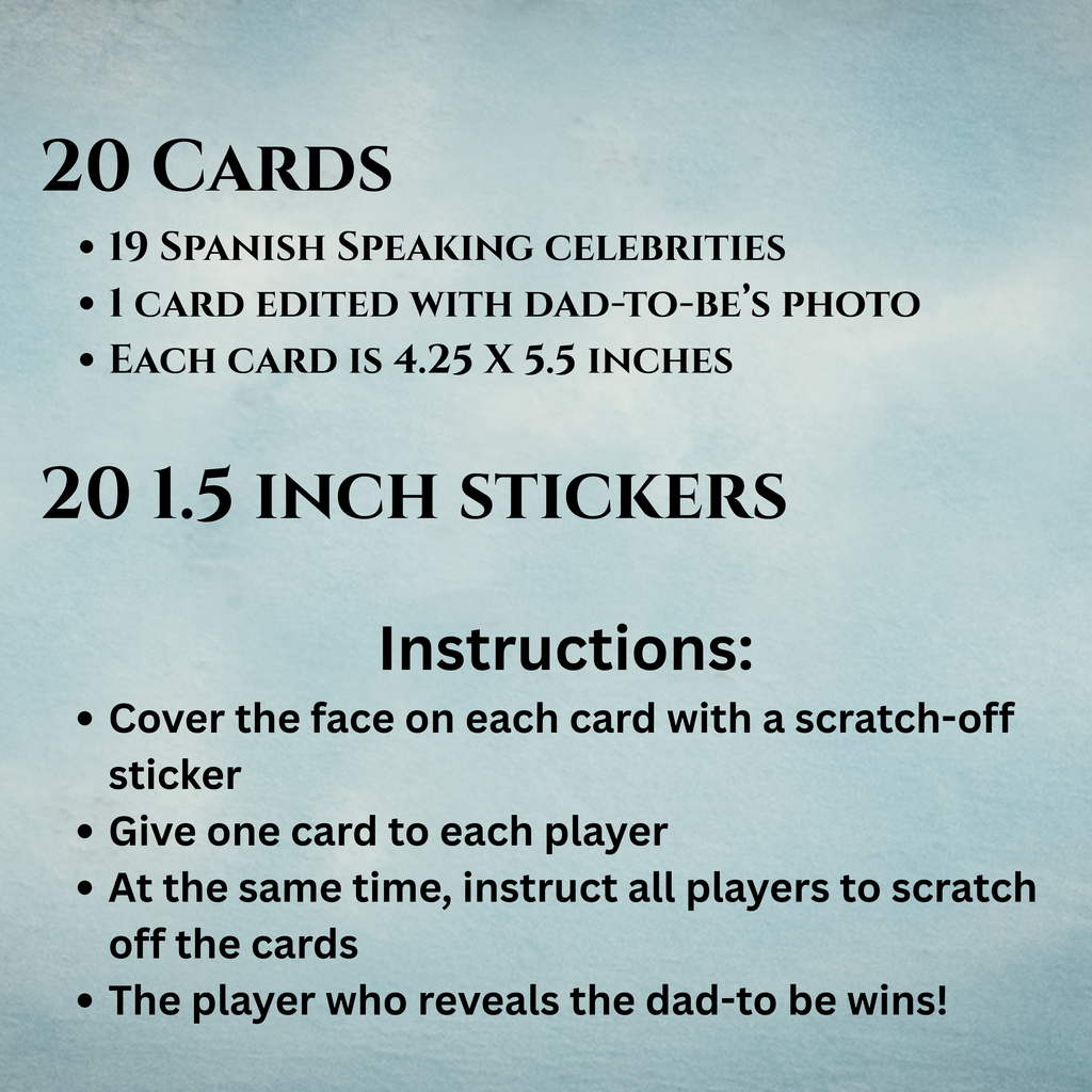 Baby Shower Game Quien Tiene Al Papá? Los Rayados Baby Daddy Personalized Cards, Who Has The Dad Spanish Baby Shower Game
