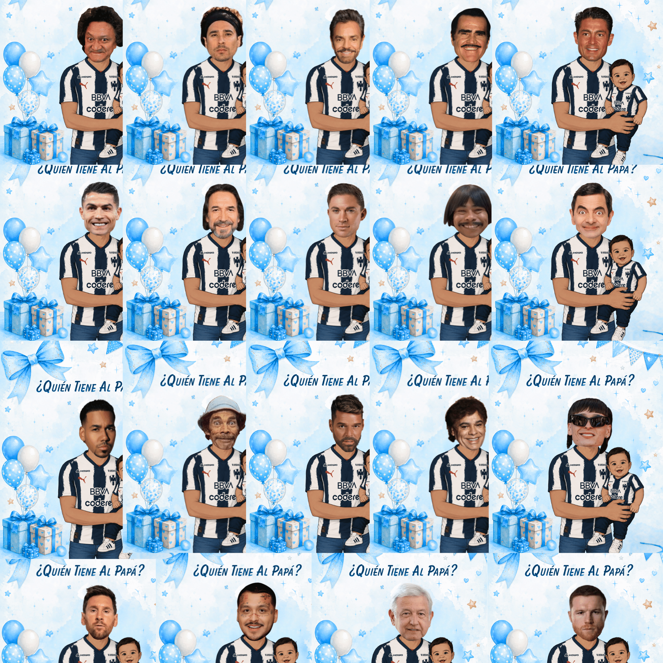 Baby Shower Quien Tiene Al Papá Game, Los Rayados Baby Boy Personalized Cards For Shower Game