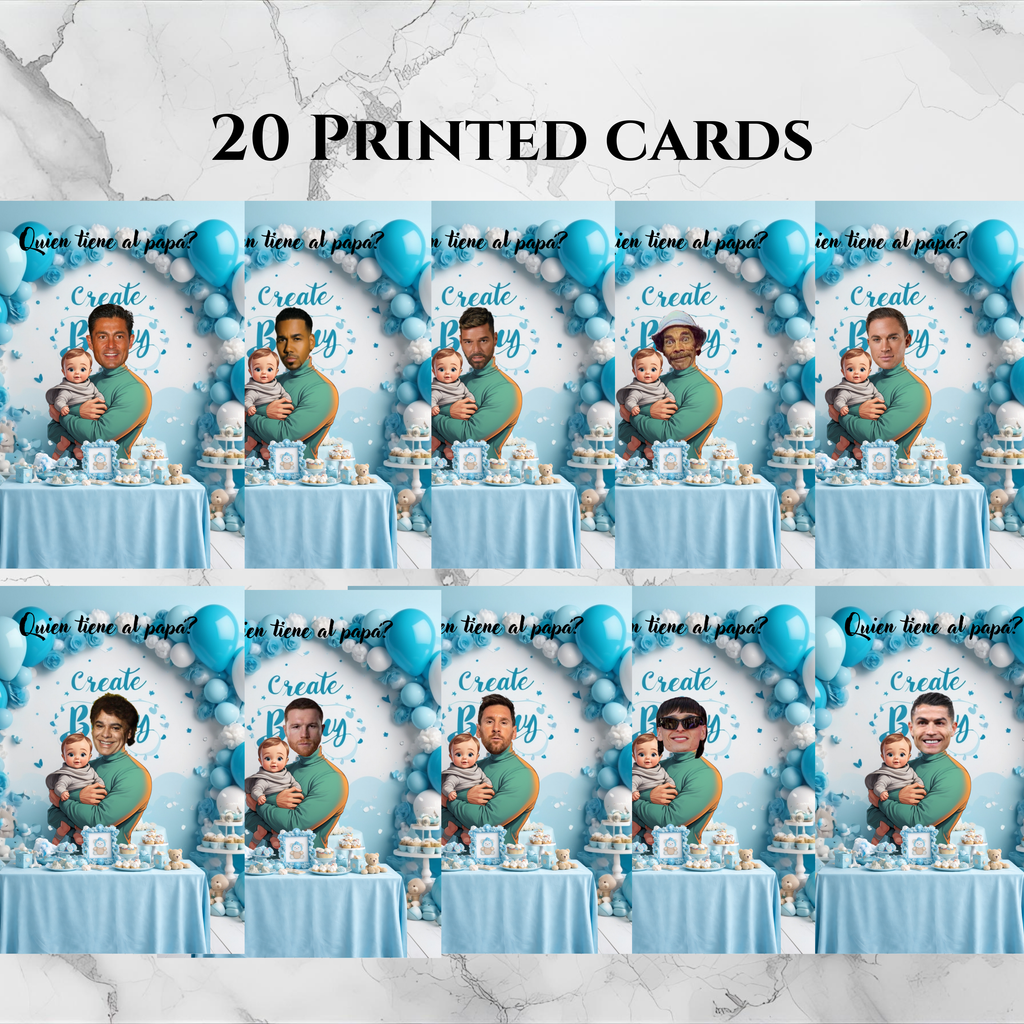 Baby Shower Game, Quien Tiene al Papa Spanish Cards, Blue Celebration Scratch-off Cards