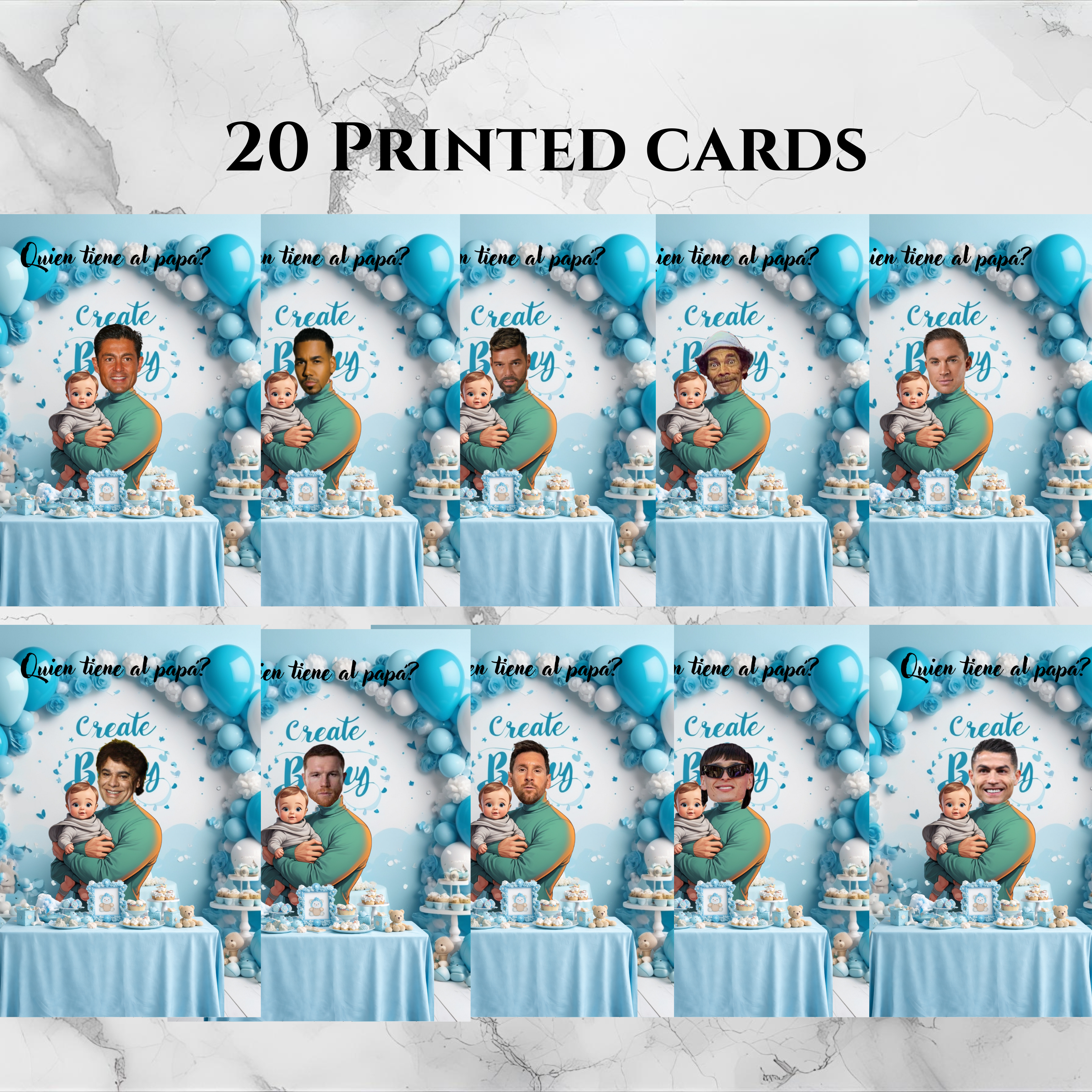 Baby Shower Game, Quien Tiene al Papa Spanish Cards, Blue Celebration Scratch-off Cards