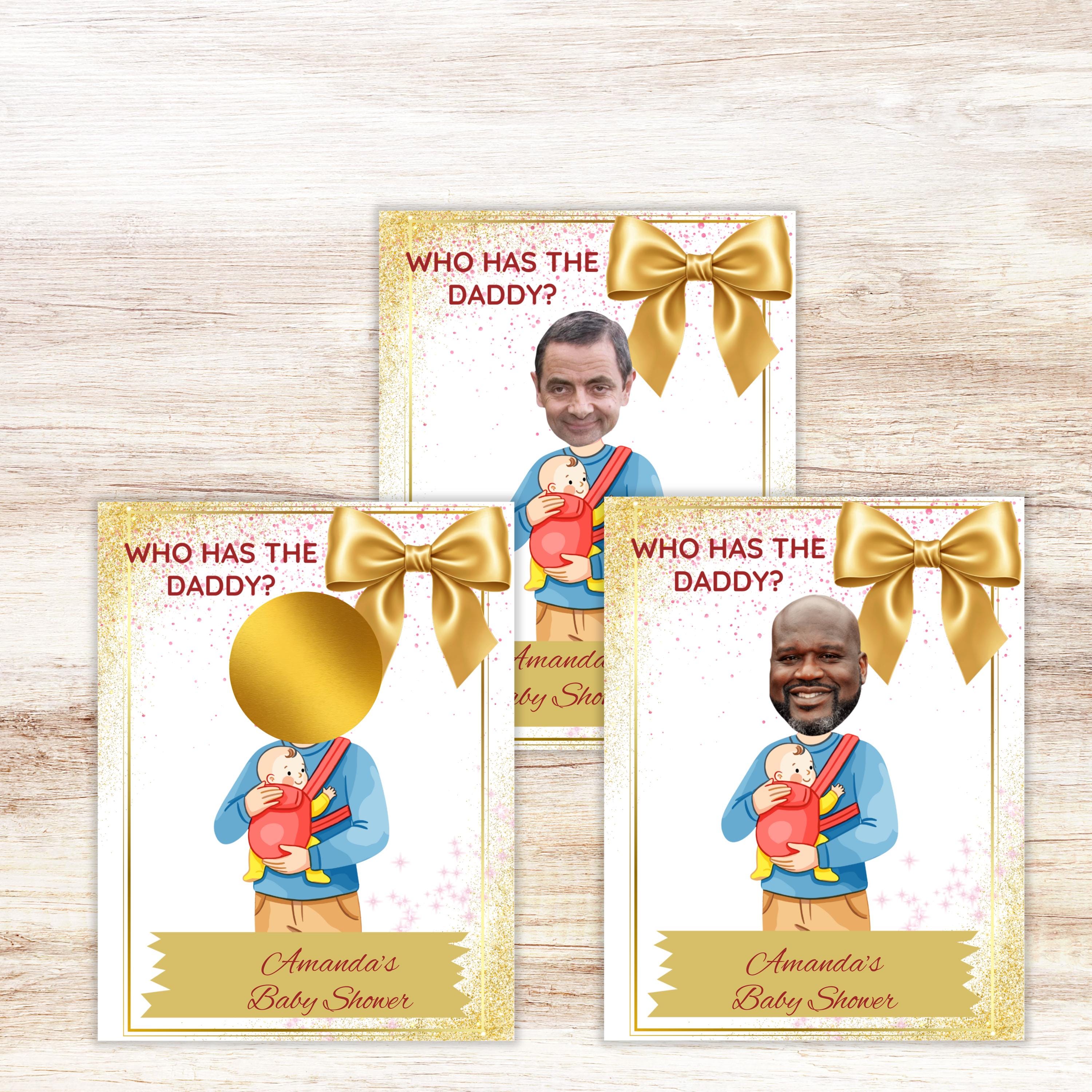 Baby Shower Game Who Has The Daddy,  Gold Scratch-off Celebrity Find Daddy Cards, Digital Download