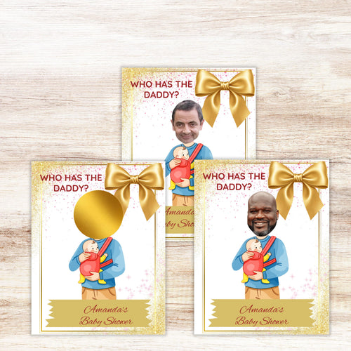 Baby Shower Game Who Has The Daddy,  Gold Scratch-off Celebrity Find Daddy Cards, Digital Download