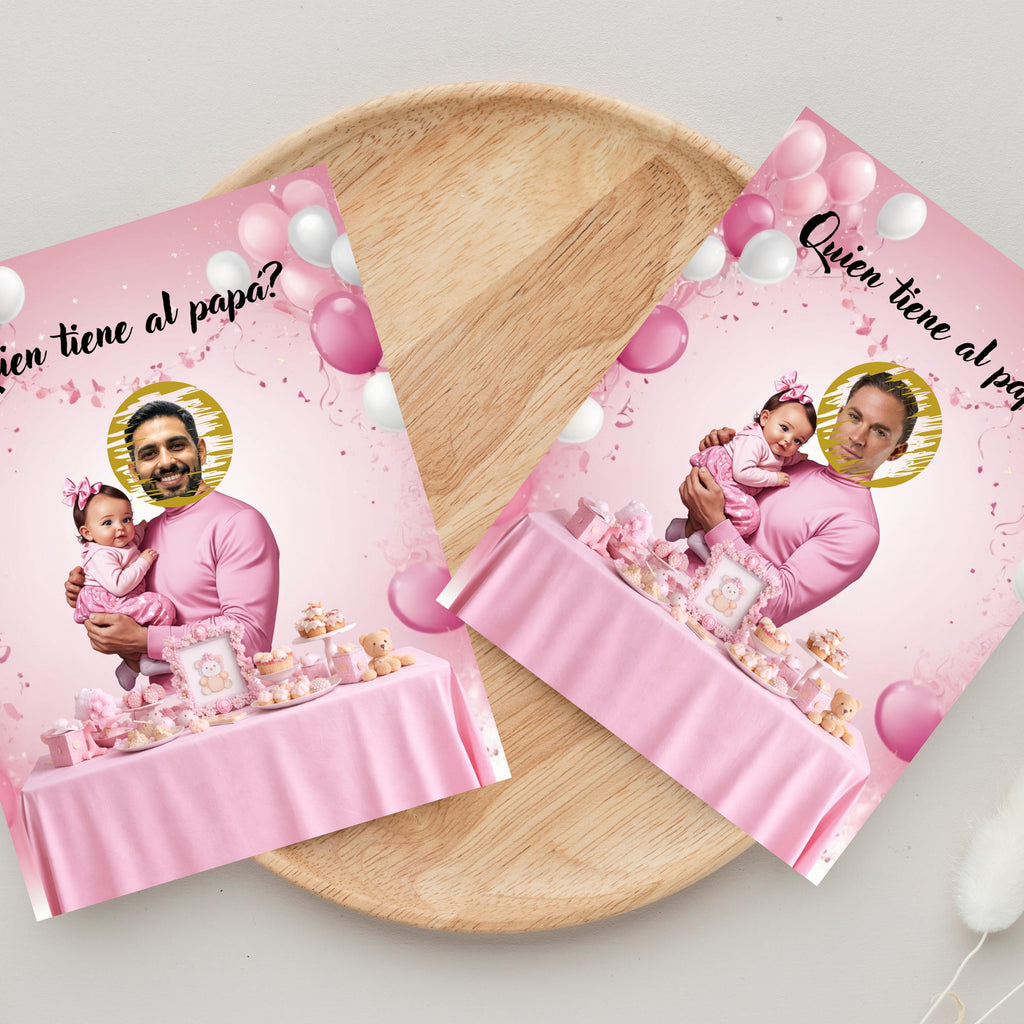 Spanish Baby Shower Game, Pink "¿Quién Tiene al Papá?" Scratch Off Cards