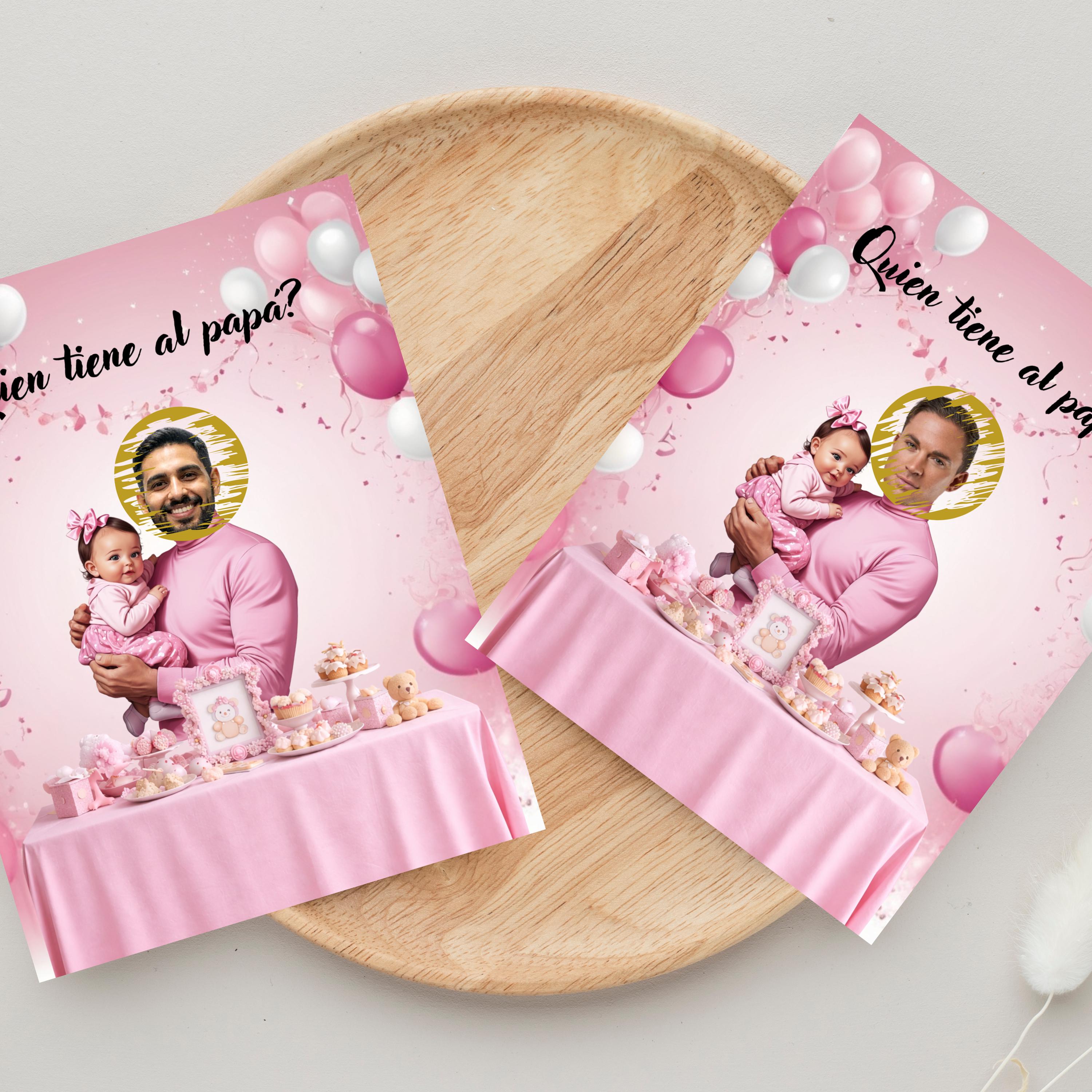 Spanish Baby Shower Game, Pink "¿Quién Tiene al Papá?" Scratch Off Cards