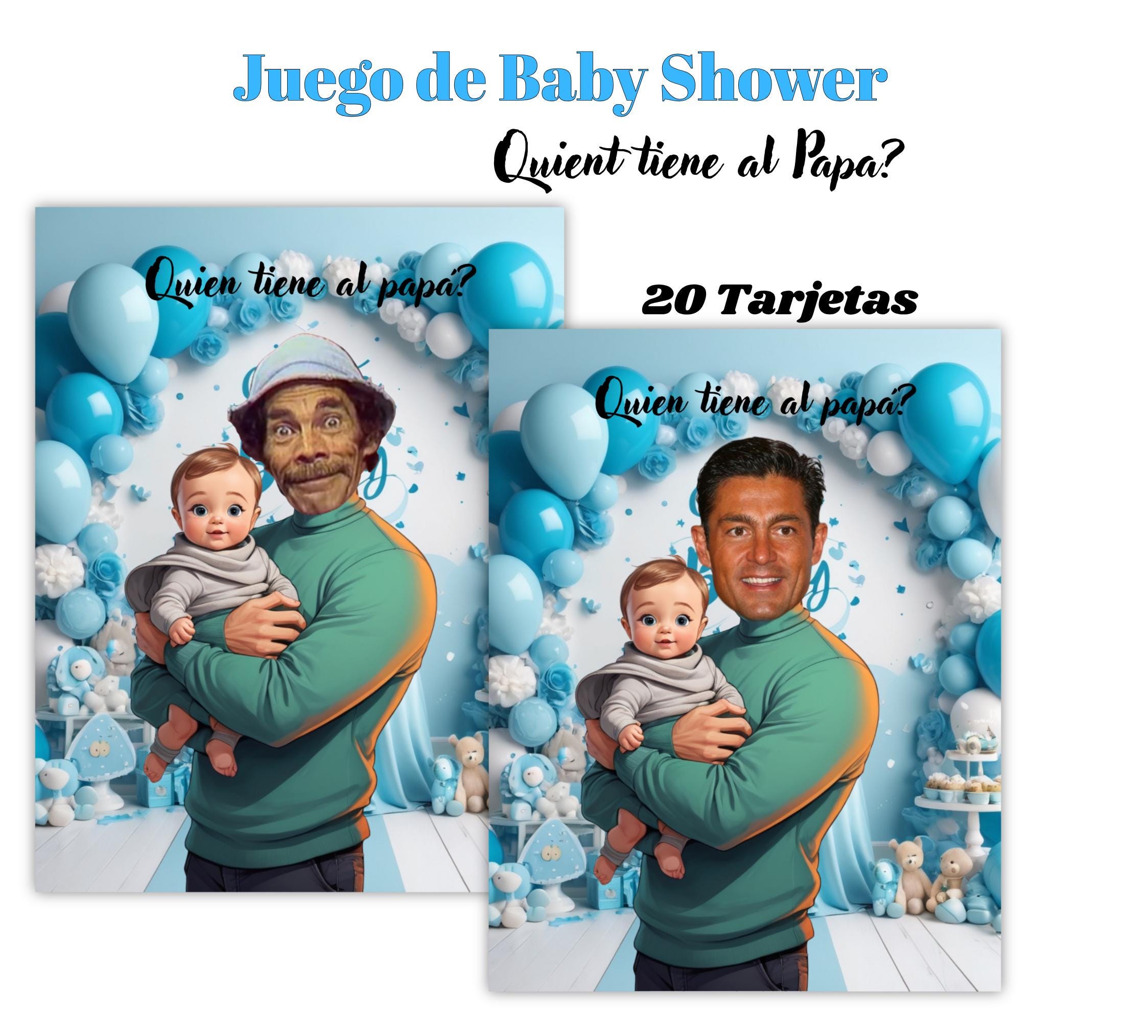 Quien Tiene Al Papa Baby Shower Game, Spanish Scratch-off Blue Cards, Find the Dad