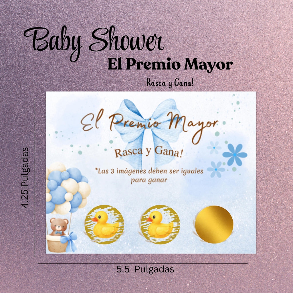 Spanish Baby Shower Jackpot, El Premio Mayor Scratch-Off Cards, Blue Baby Boy Party Game