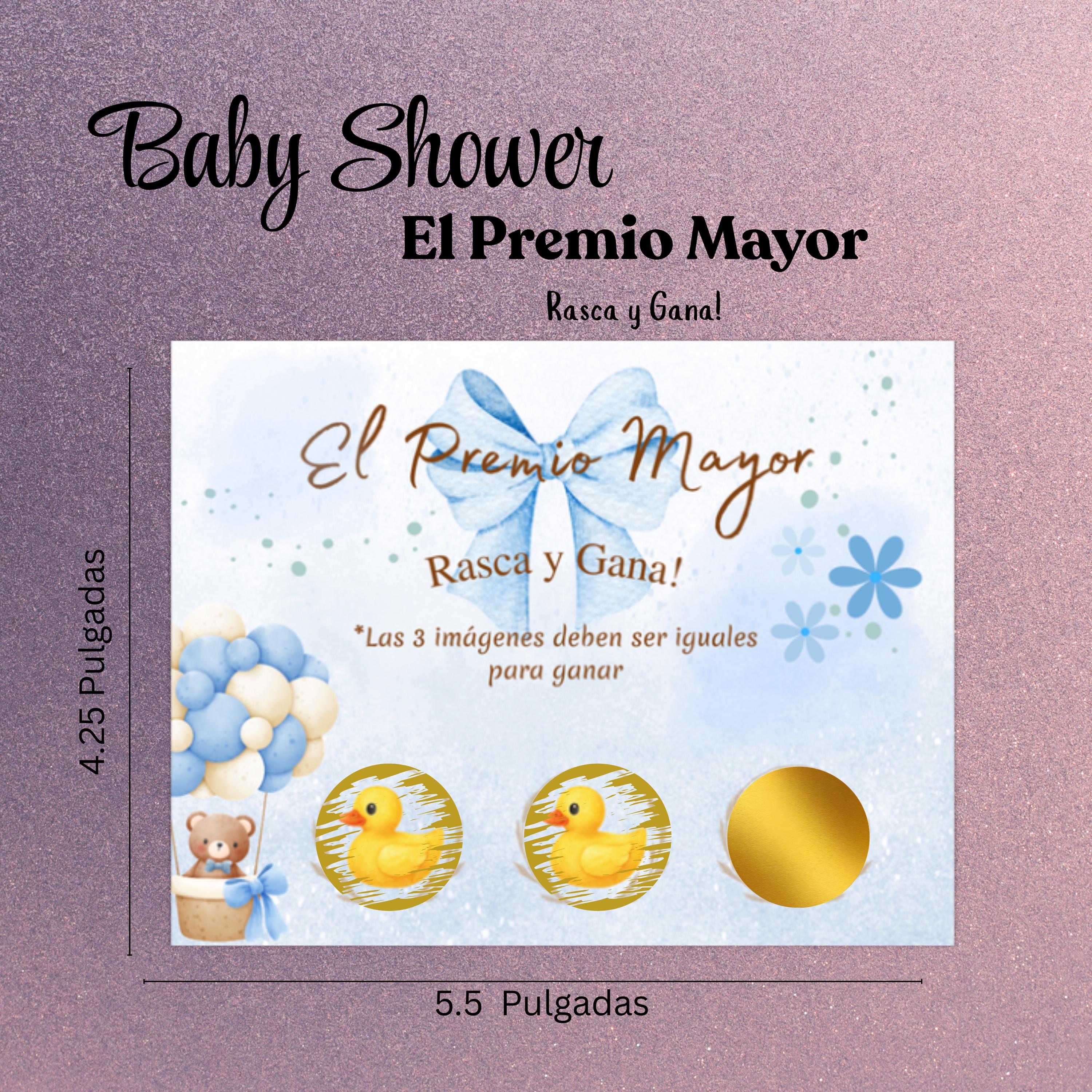 Spanish Baby Shower Jackpot, El Premio Mayor Scratch-Off Cards, Blue Baby Boy Party Game