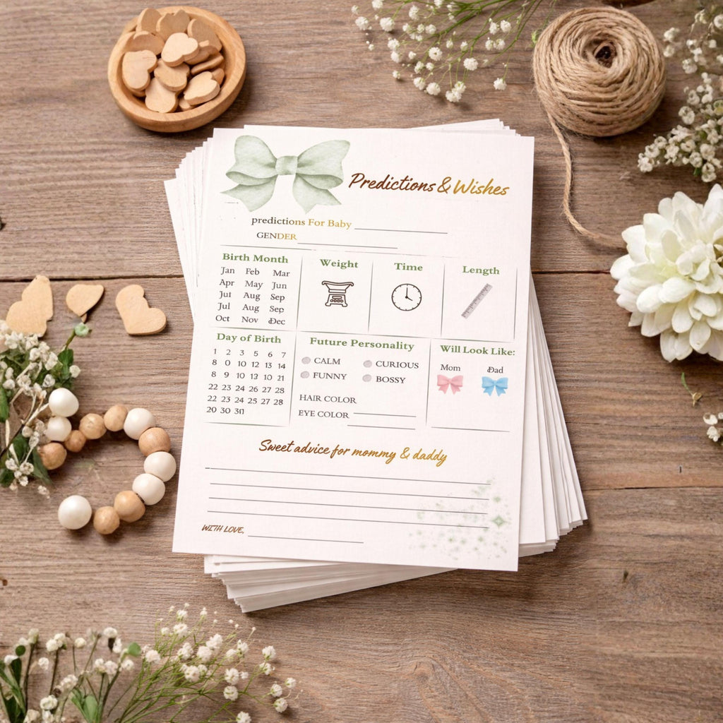Predictions and Advice Baby Shower Activity,  Gender Neutral Green Advice Cards For New Parents