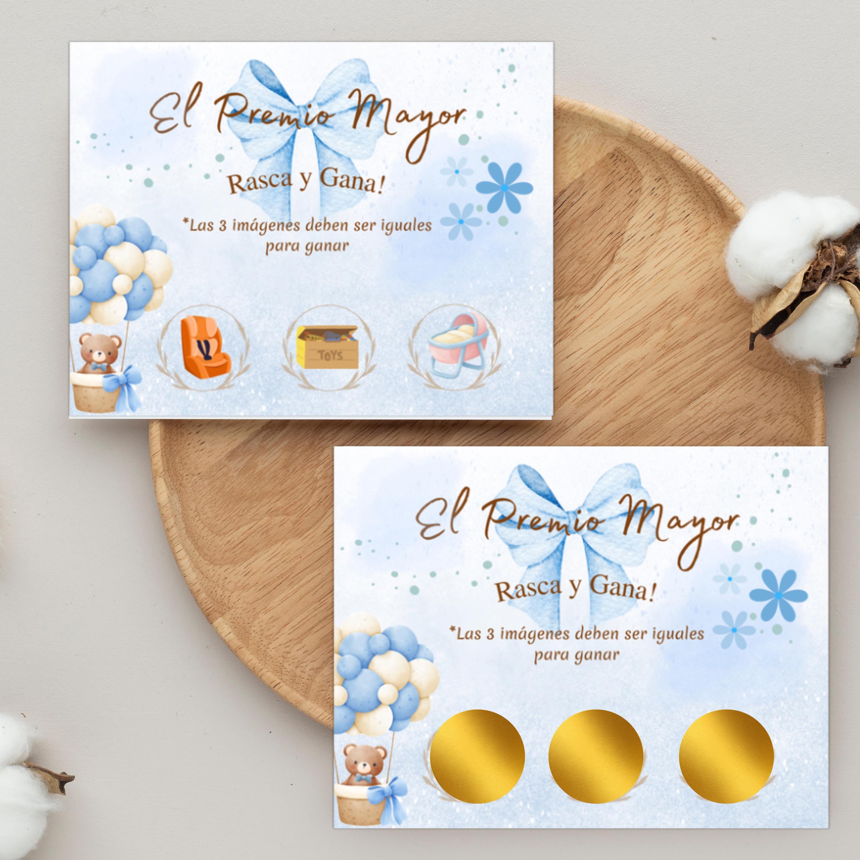 Spanish Baby Shower Jackpot, El Premio Mayor Scratch-Off Cards, Blue Baby Boy Party Game
