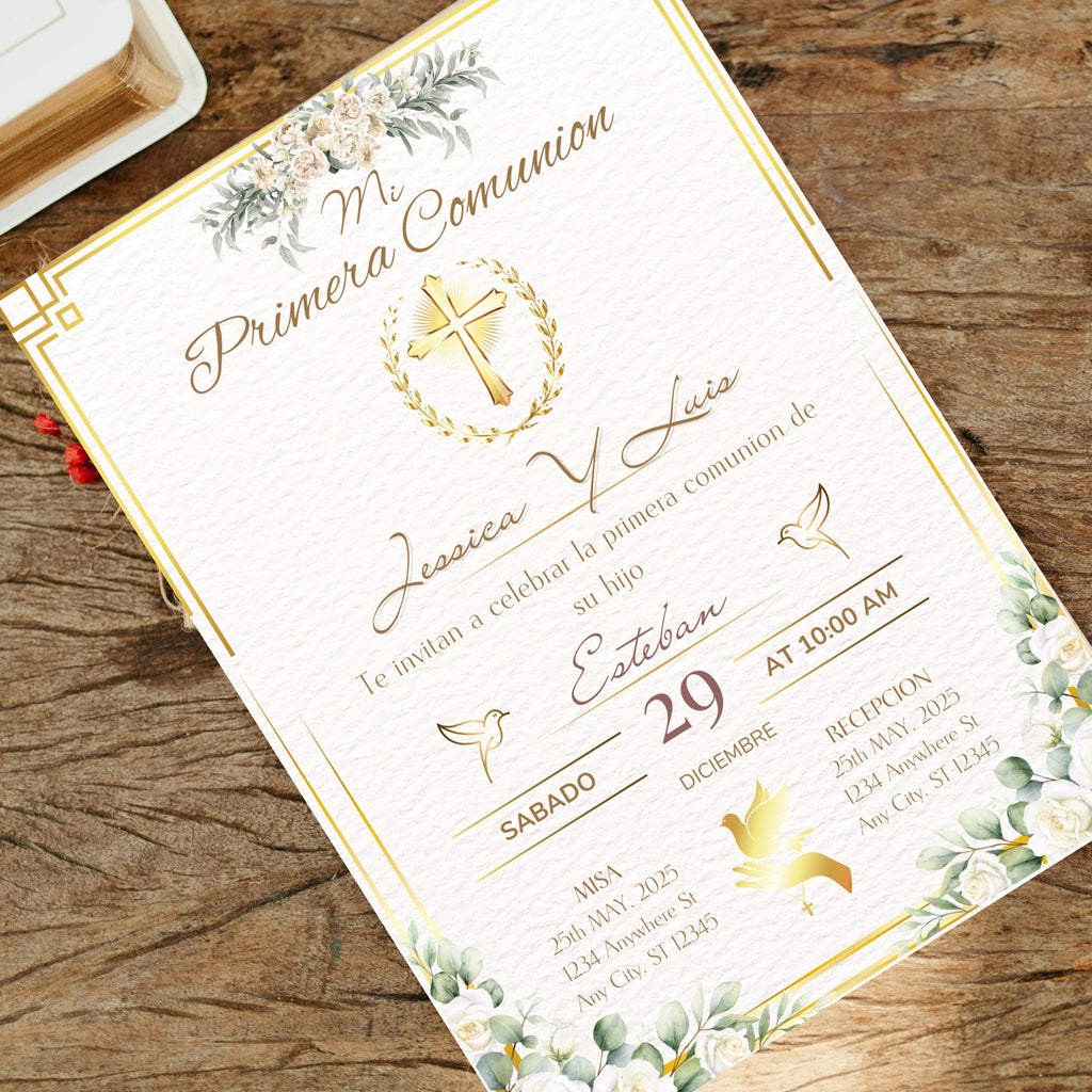 Invitación de Primera Comunión, Elegant First Communion Invitation, Invitacion Elegante Religiosa, Digital Download
