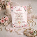 Editable Spanish Baptism Invitation Template, Mi Bautizo Pink Floral Invite, Virgen de Guadalupe