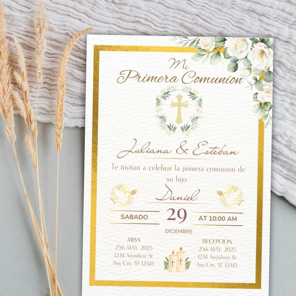 Invitación de Primera Comunión Editable, Spanish First Communion Invitation, Printable Religious Invite