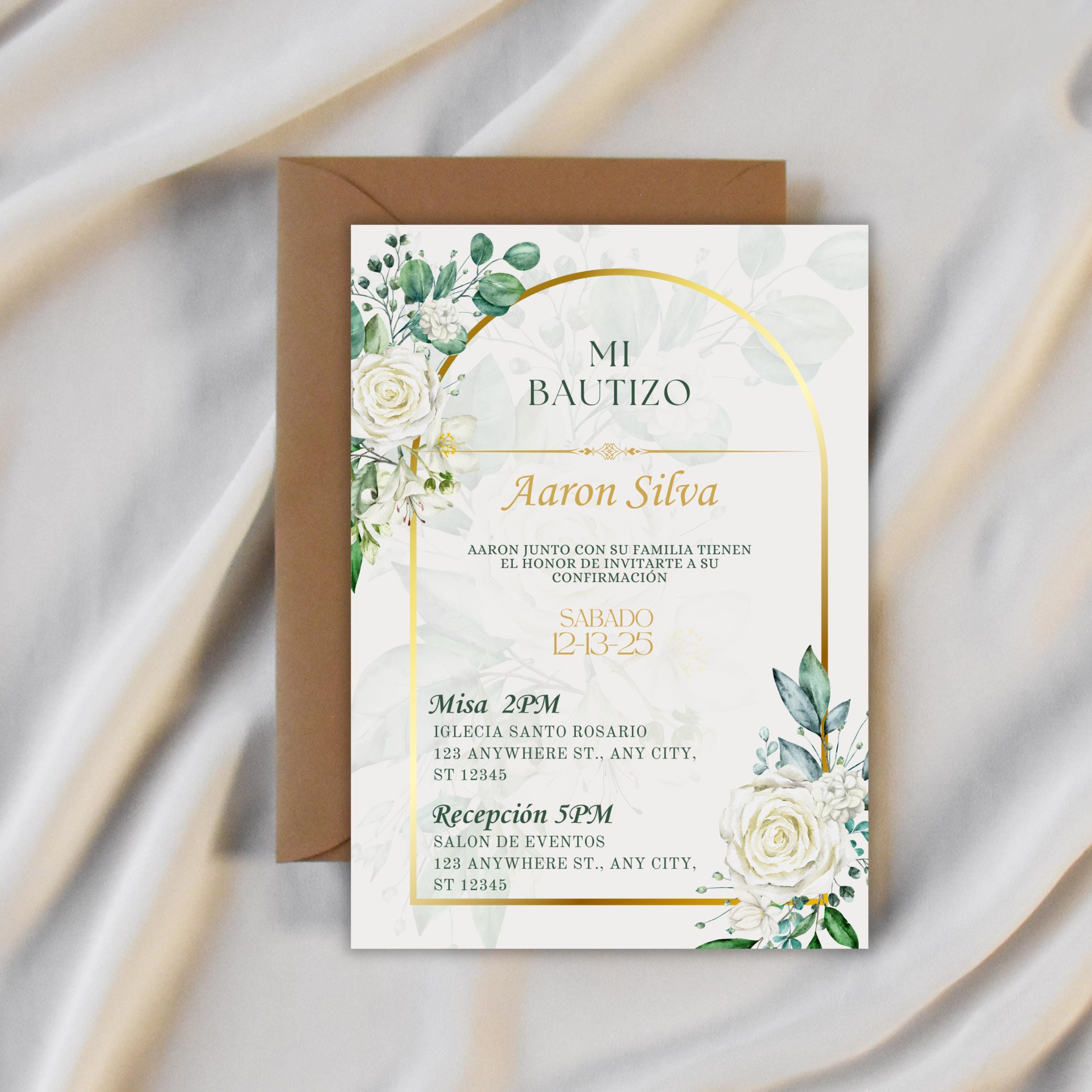 Boho Floral Confirmation Invitation, Editable Spanish Catholic Digital Invite For Baptism, Wedding, Communion