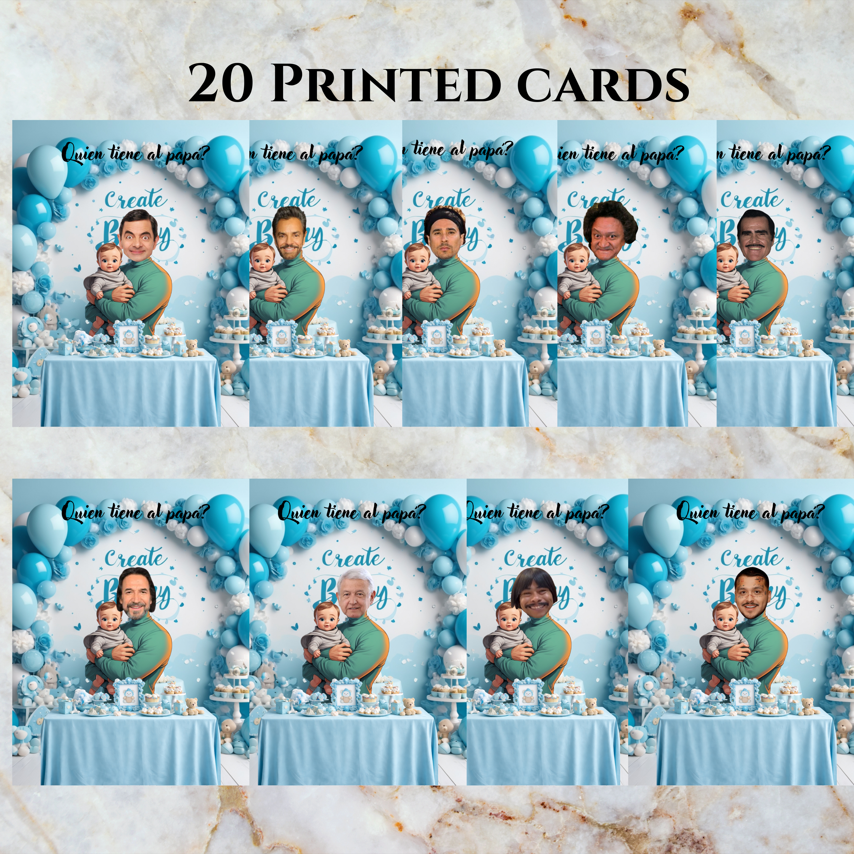 Baby Shower Game, Quien Tiene al Papa Spanish Cards, Blue Celebration Scratch-off Cards