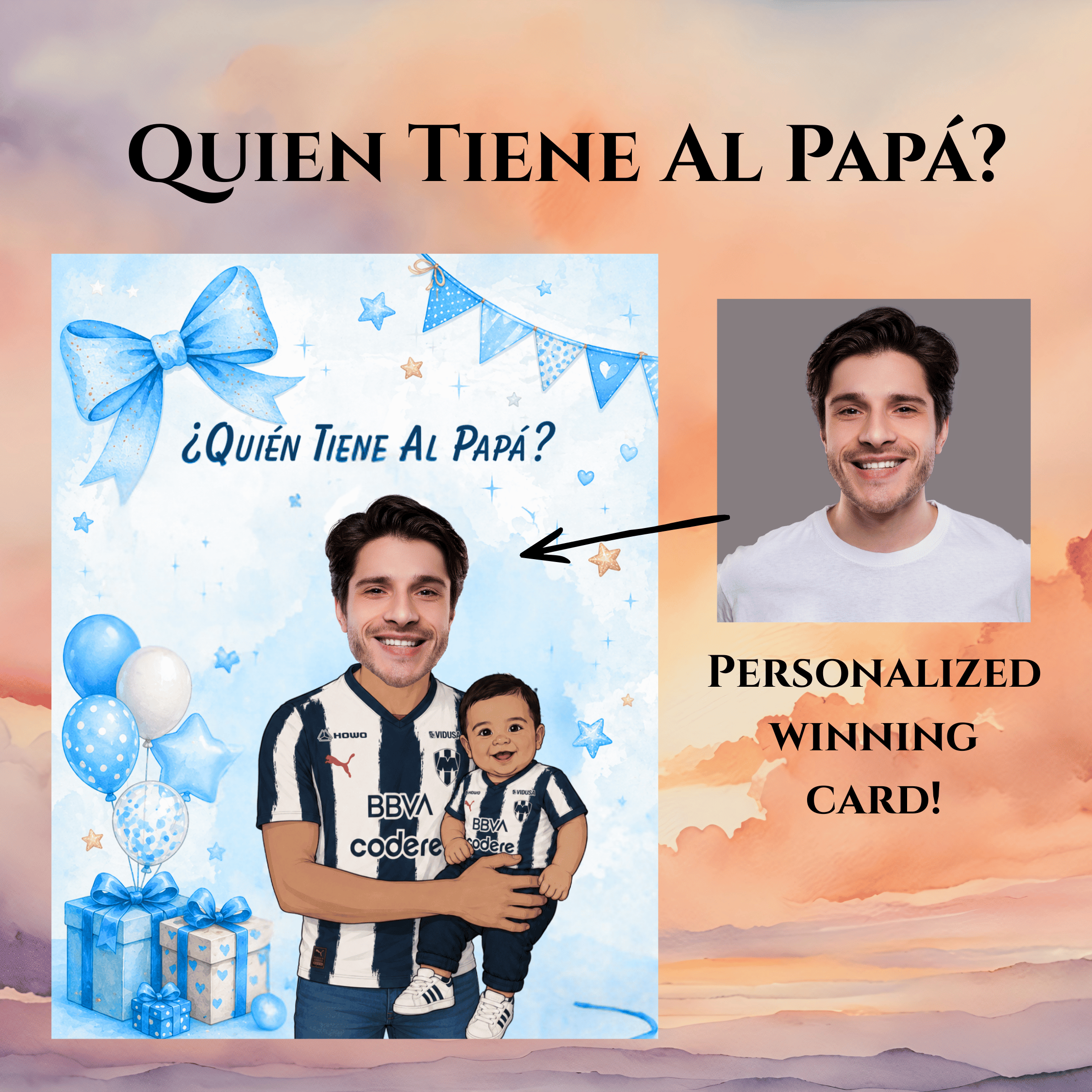Baby Shower Quien Tiene Al Papá Game, Los Rayados Baby Boy Personalized Cards For Shower Game