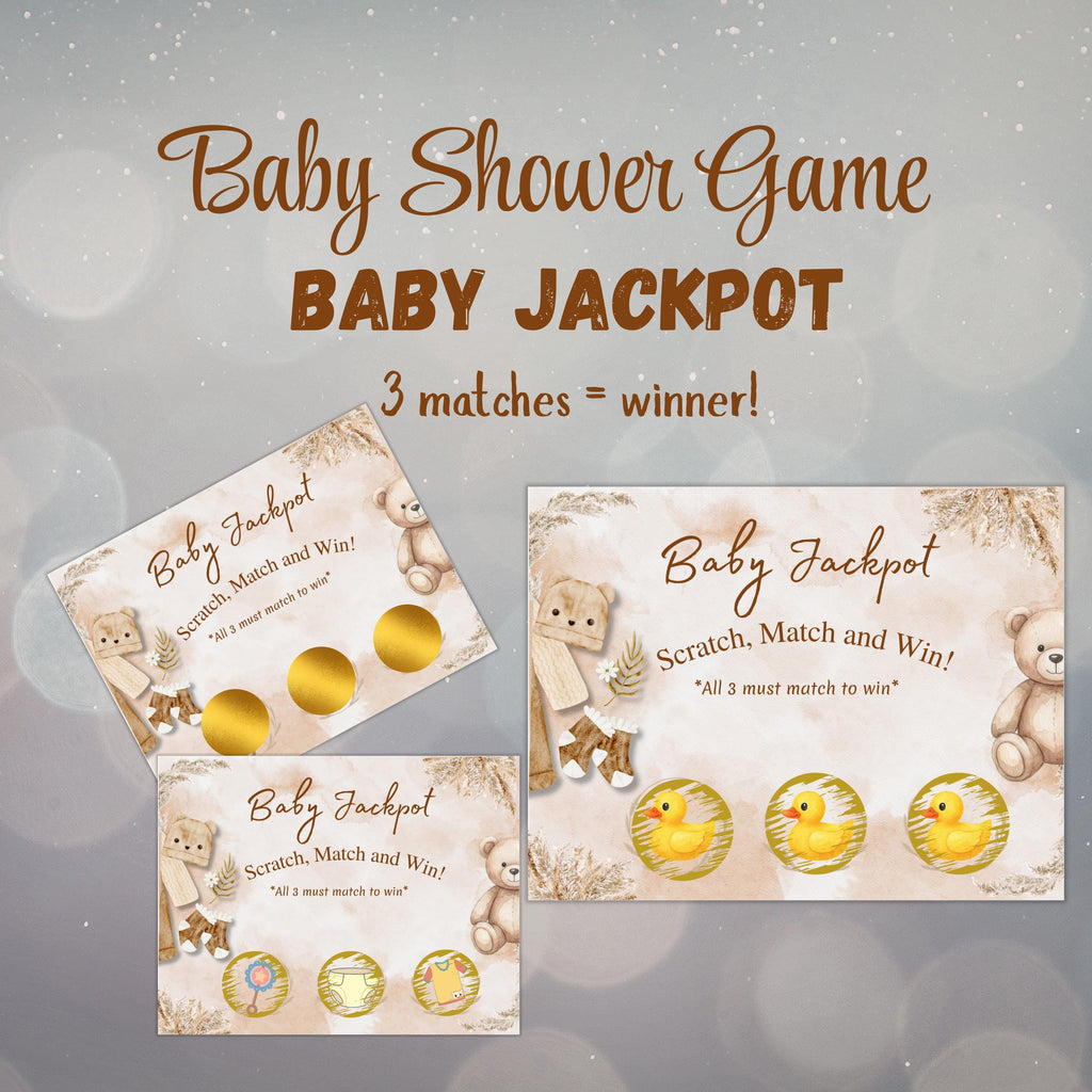 Juego de Baby Shower, Jackpot Game, Boho Gender Neutral Baby Activity, Digital Download