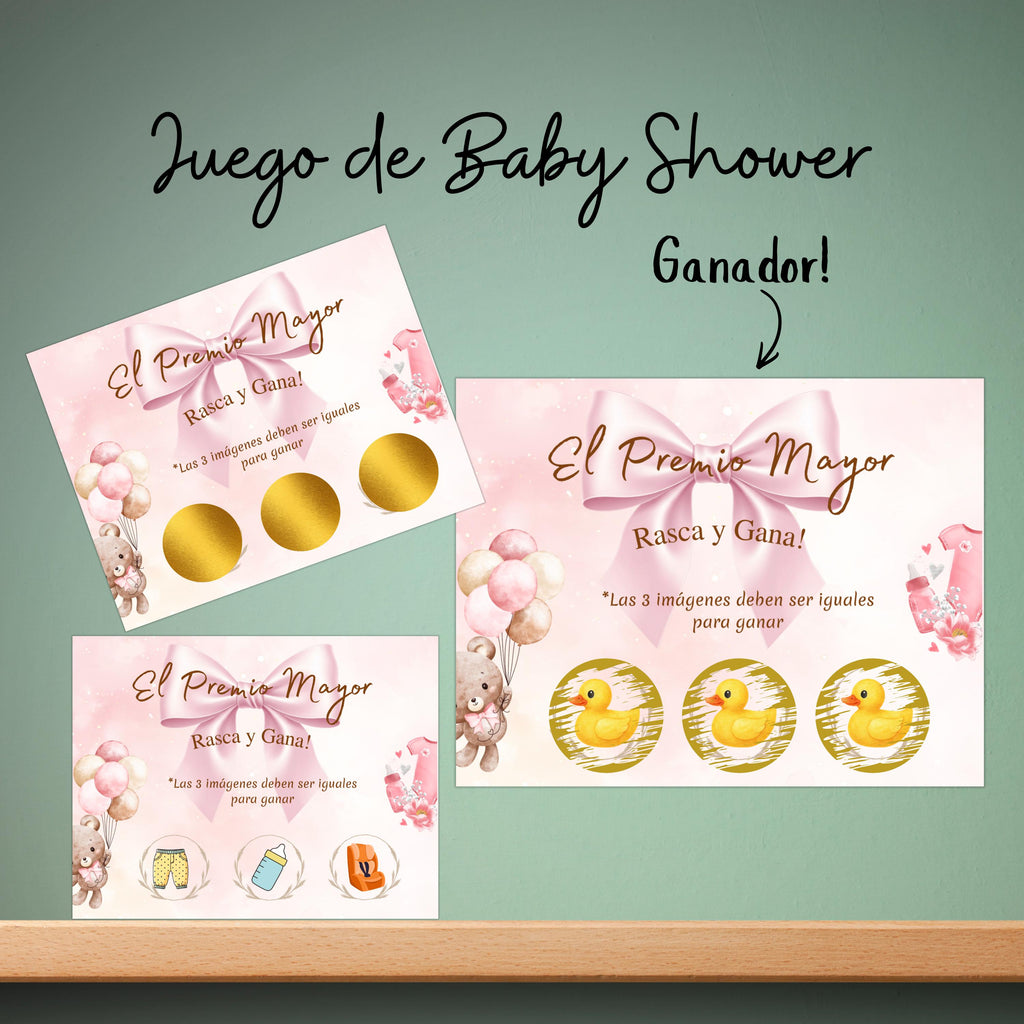 Baby Shower Spanish Game, El Premio Mayor Jackpot, Blue Tone Scratch-off Cards For Boy