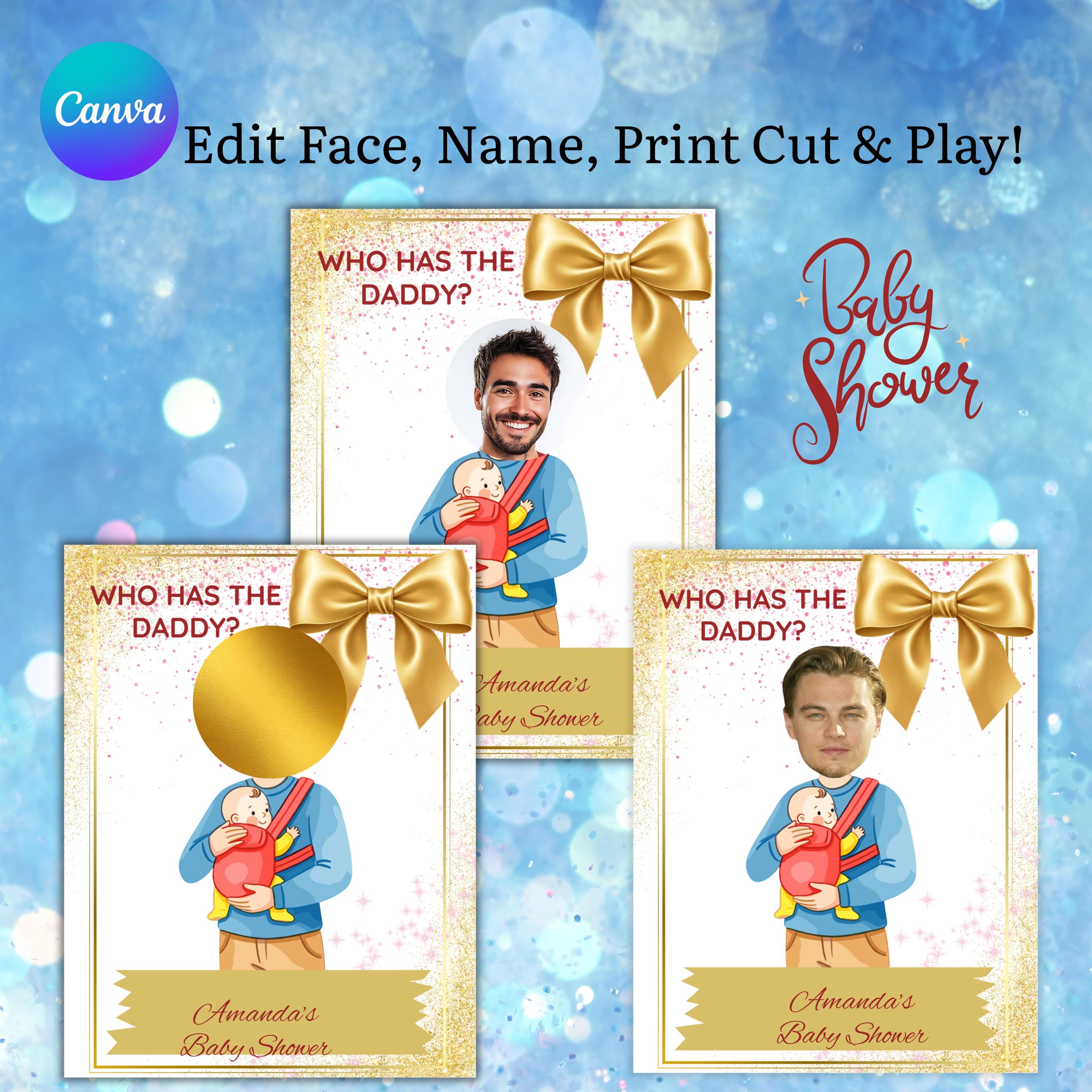 Baby Shower Game Who Has The Daddy,  Gold Scratch-off Celebrity Find Daddy Cards, Digital Download