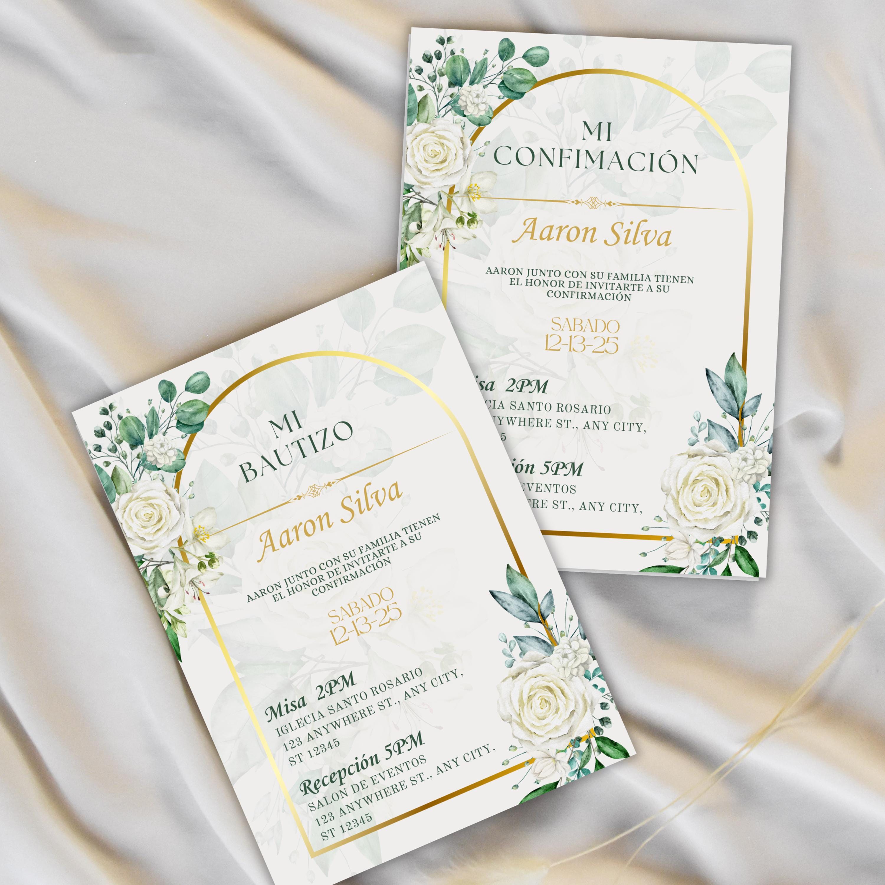 Boho Floral Confirmation Invitation, Editable Spanish Catholic Digital Invite For Baptism, Wedding, Communion