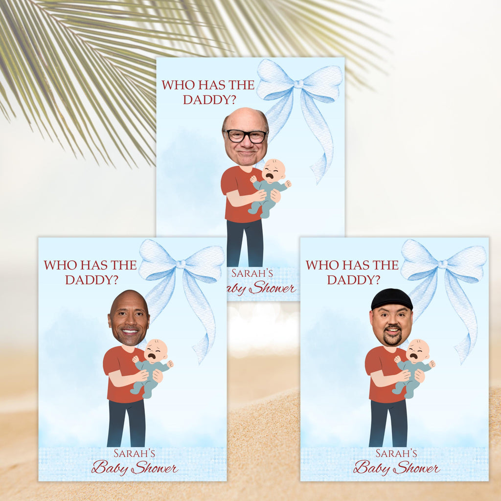 Who Has the Daddy Baby Shower Game, Blue Theme Party, Canva Printable Digital Download
