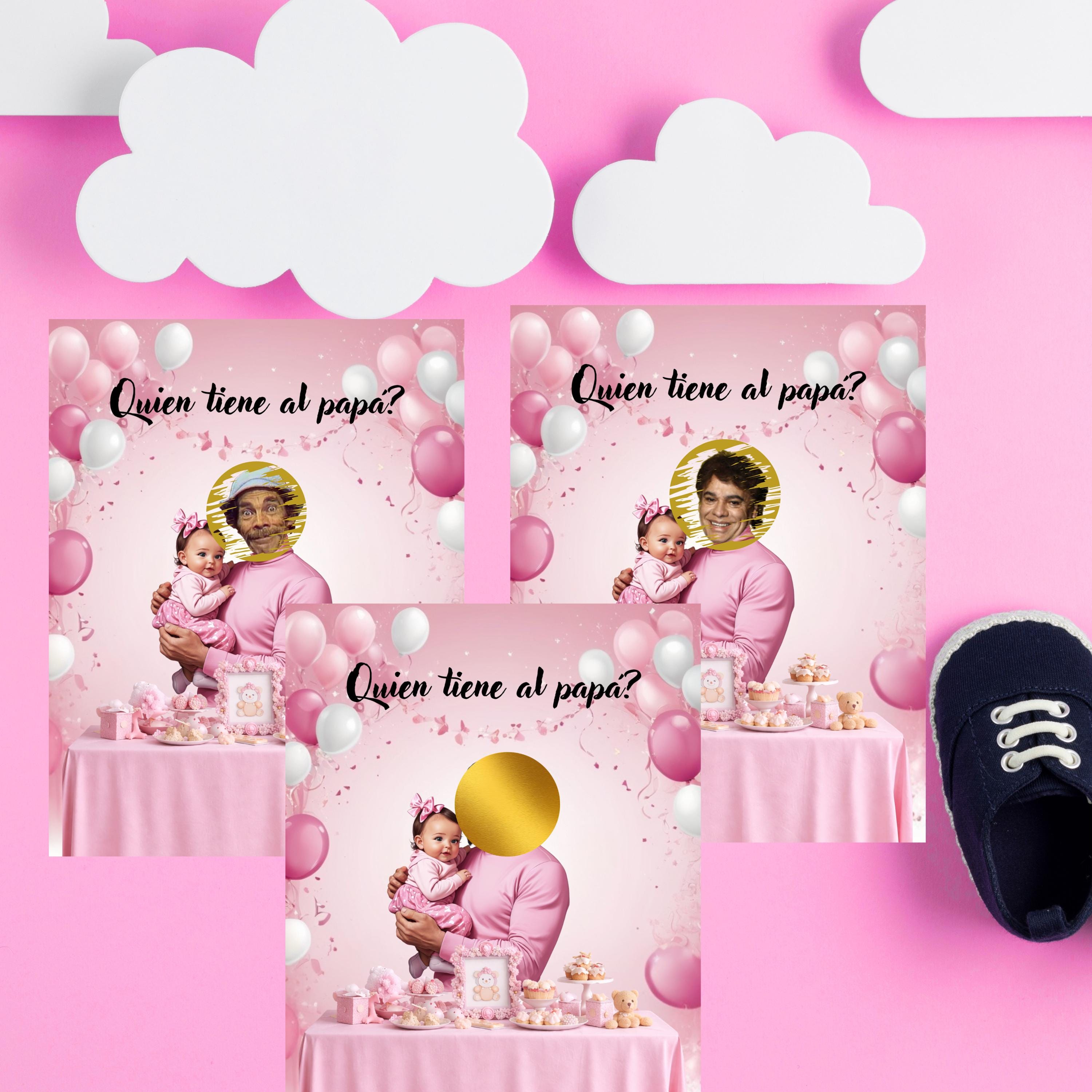 Spanish Baby Shower Game, Pink "¿Quién Tiene al Papá?" Scratch Off Cards