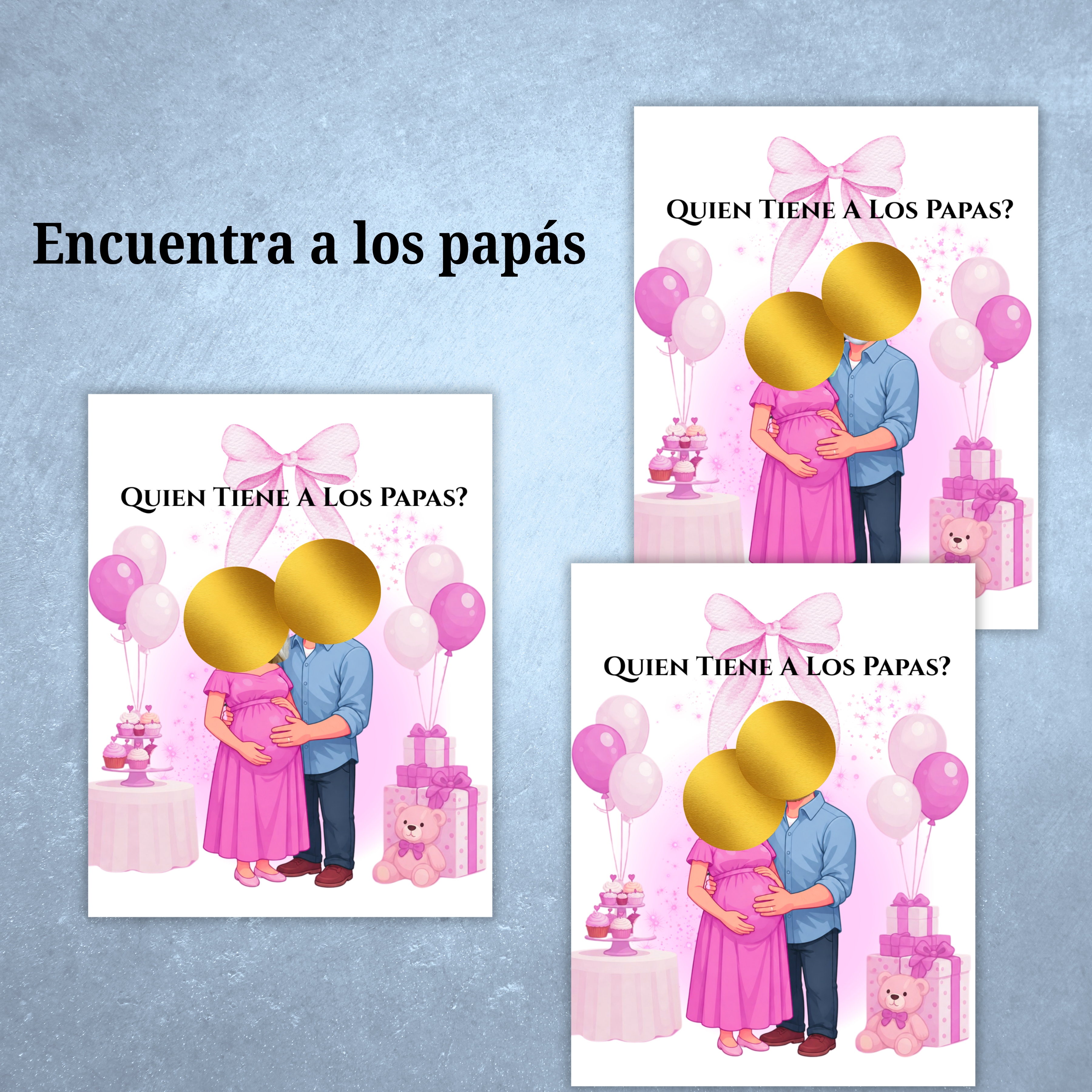 Quien tiene a los papas? Baby Shower Spanish Game, Juego Para Nina, Find Mom and Dad Game