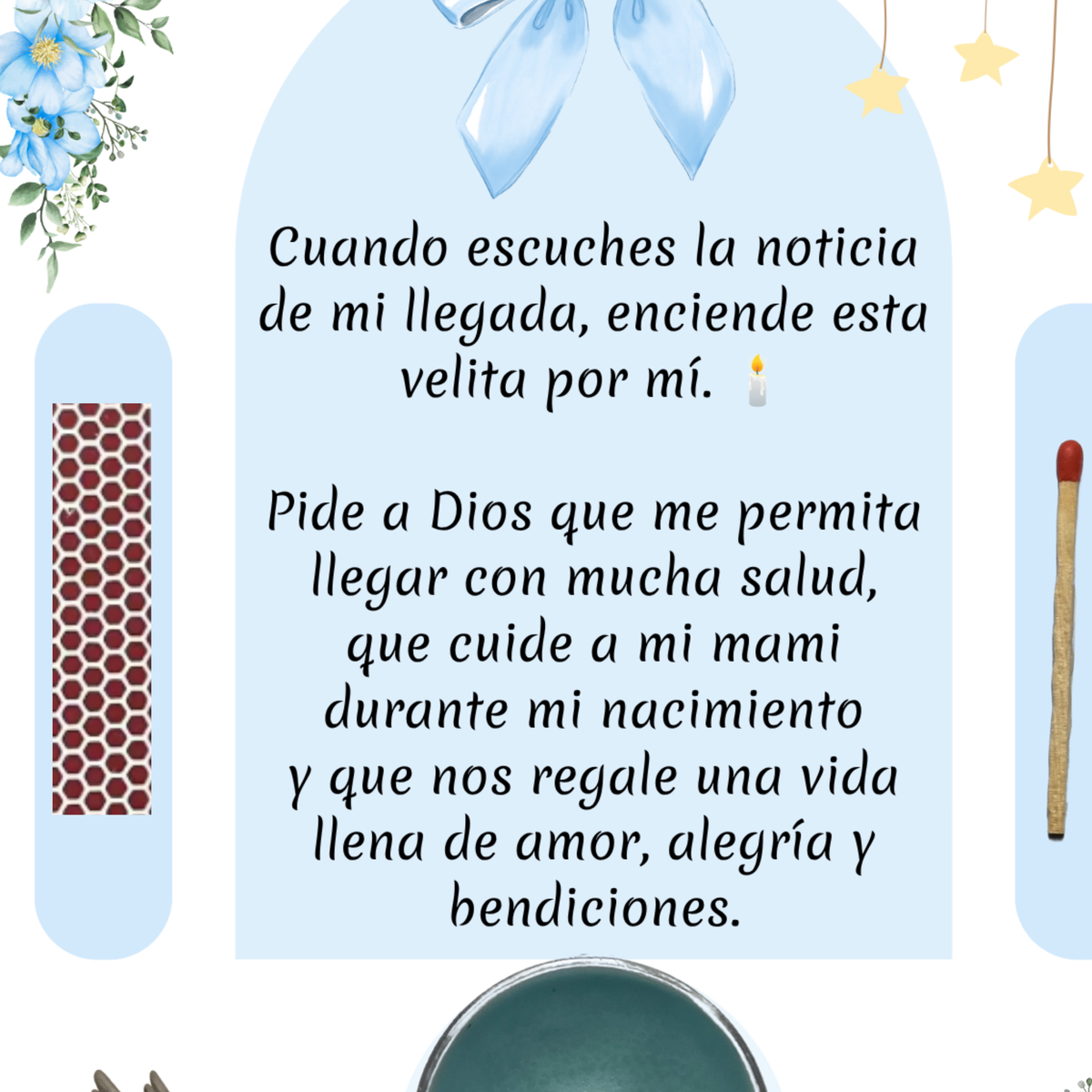 Blue Baby Shower Prayer Candle Favor | Spanish Baby Boy Party Favor