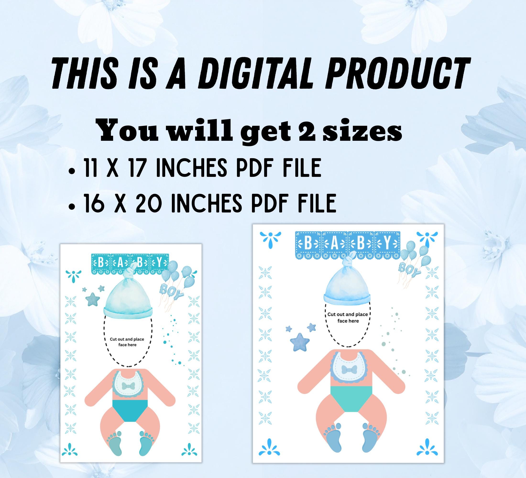 Funny Baby Shower Game: Feed the Baby Poster, Blue Theme (Digital Download) Face Cut Out