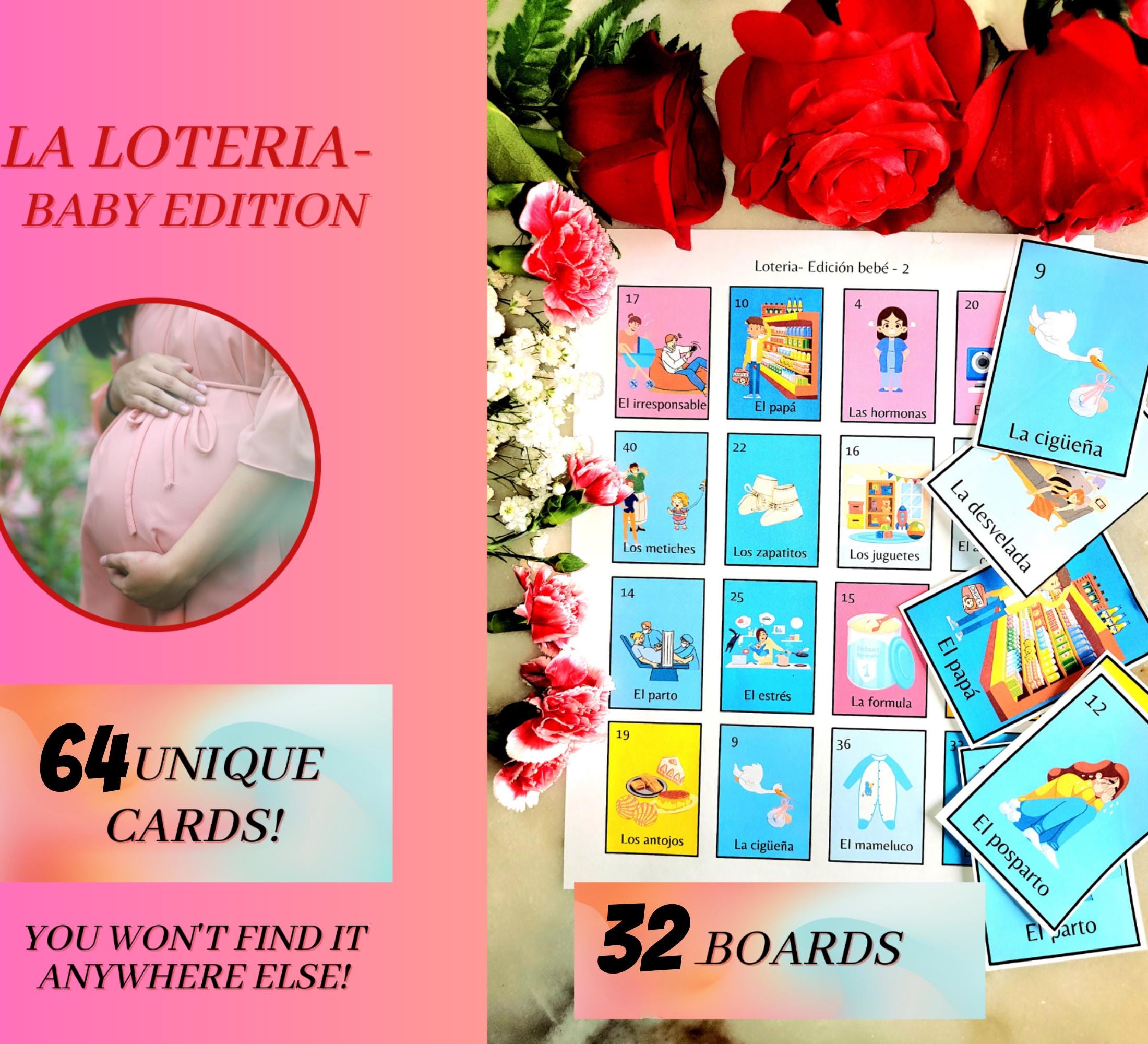 Baby Shower Loteria Game: 32 Boards (Digital Download)