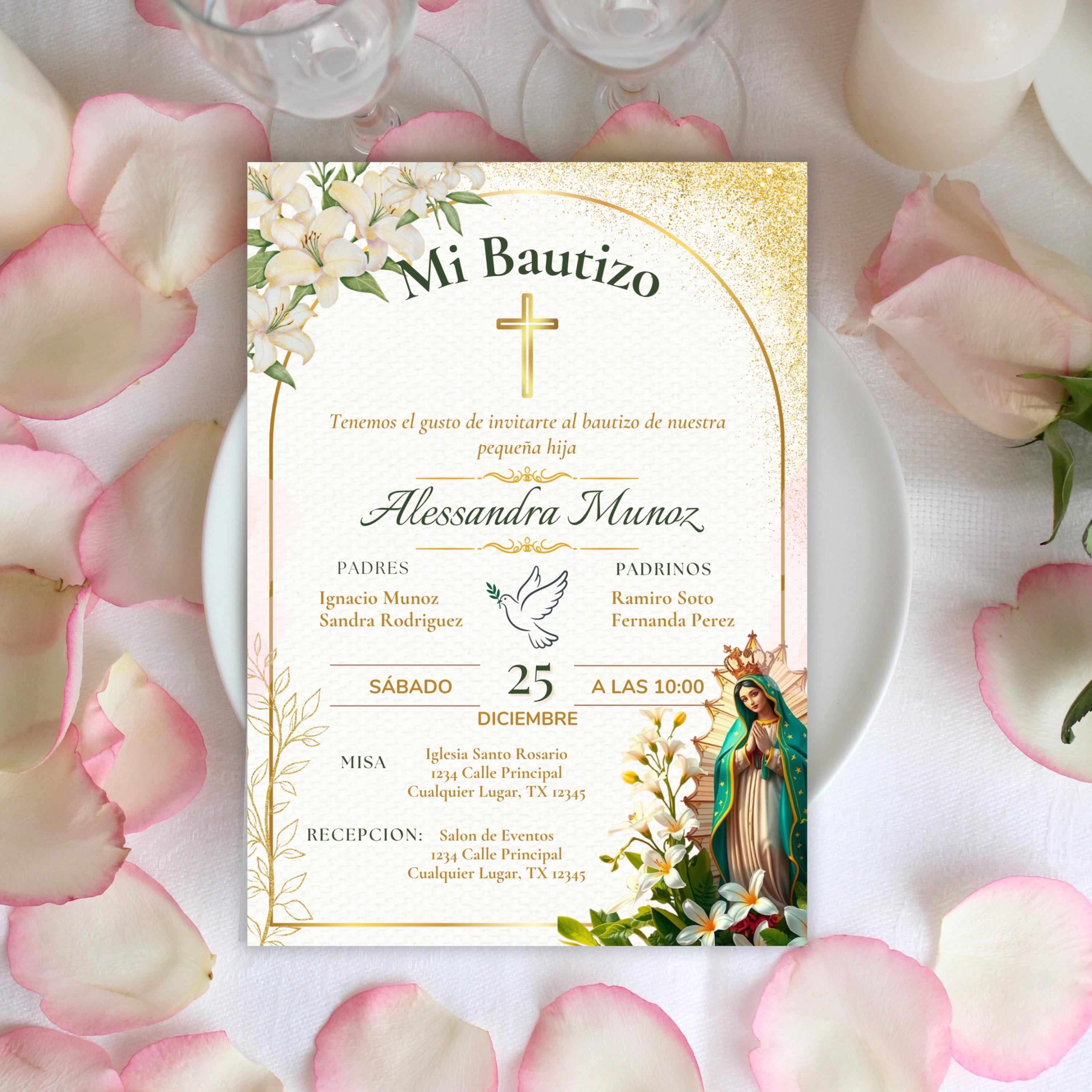 Baptism Editable Virgen de Guadalupe Invitation, Spanish/English Religious Invite,  Personalized Christening Invitation