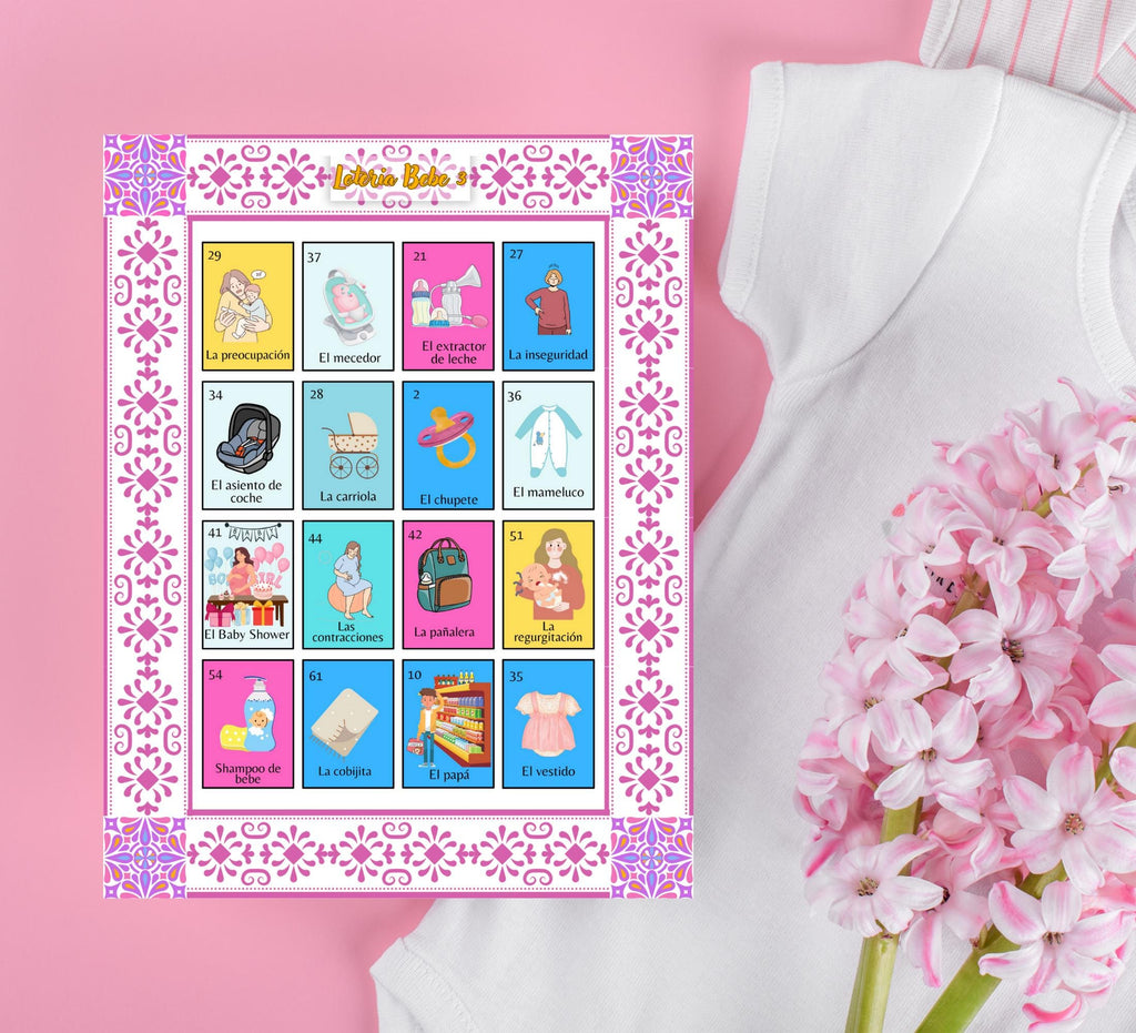 Loteria Baby Shower Game: Mexican Talavera Theme, Pink Cielito Lindo (PDF Downloadable Files)