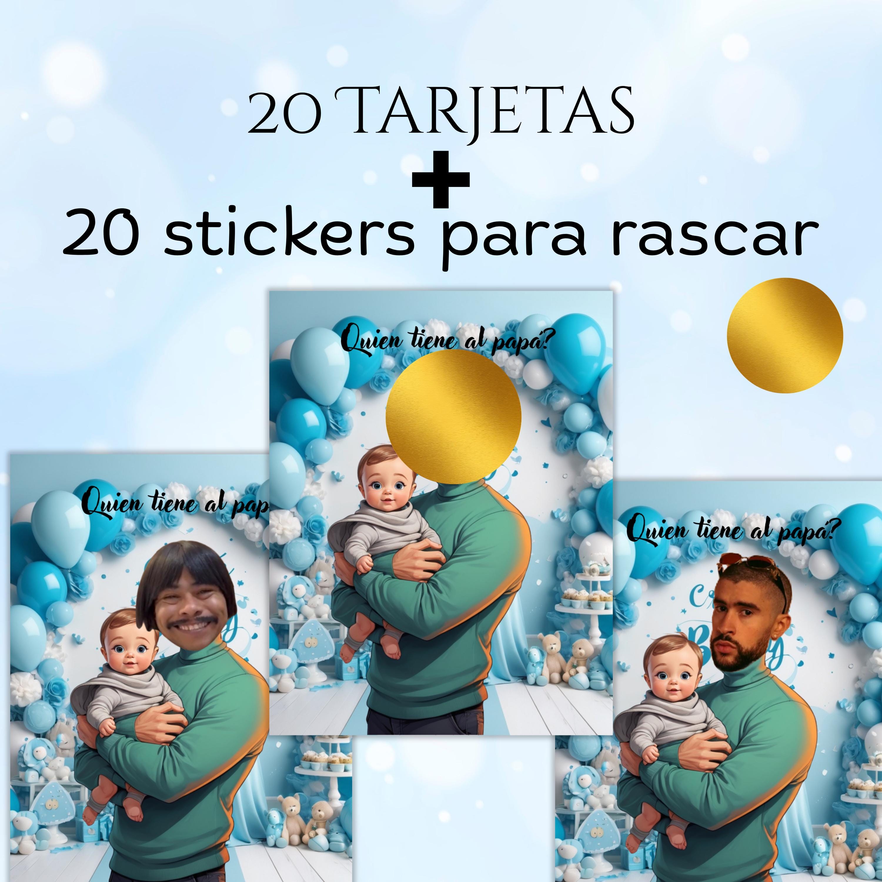 Quien Tiene Al Papa Baby Shower Game, Spanish Scratch-off Blue Cards, Find the Dad